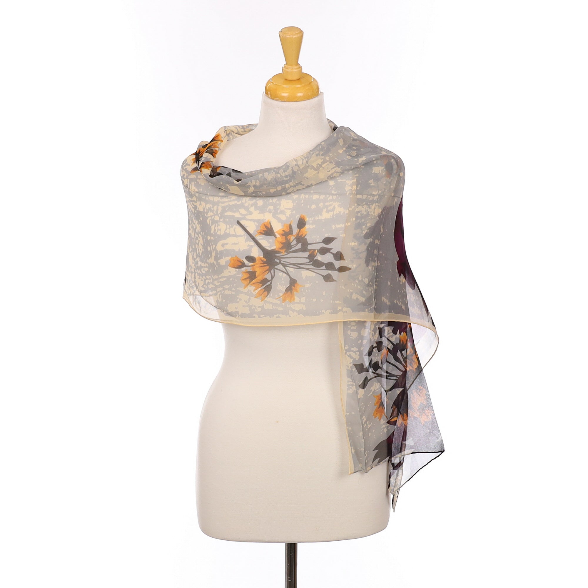 Brand New Aubergine and Yellow Kenzo Silk Scarf