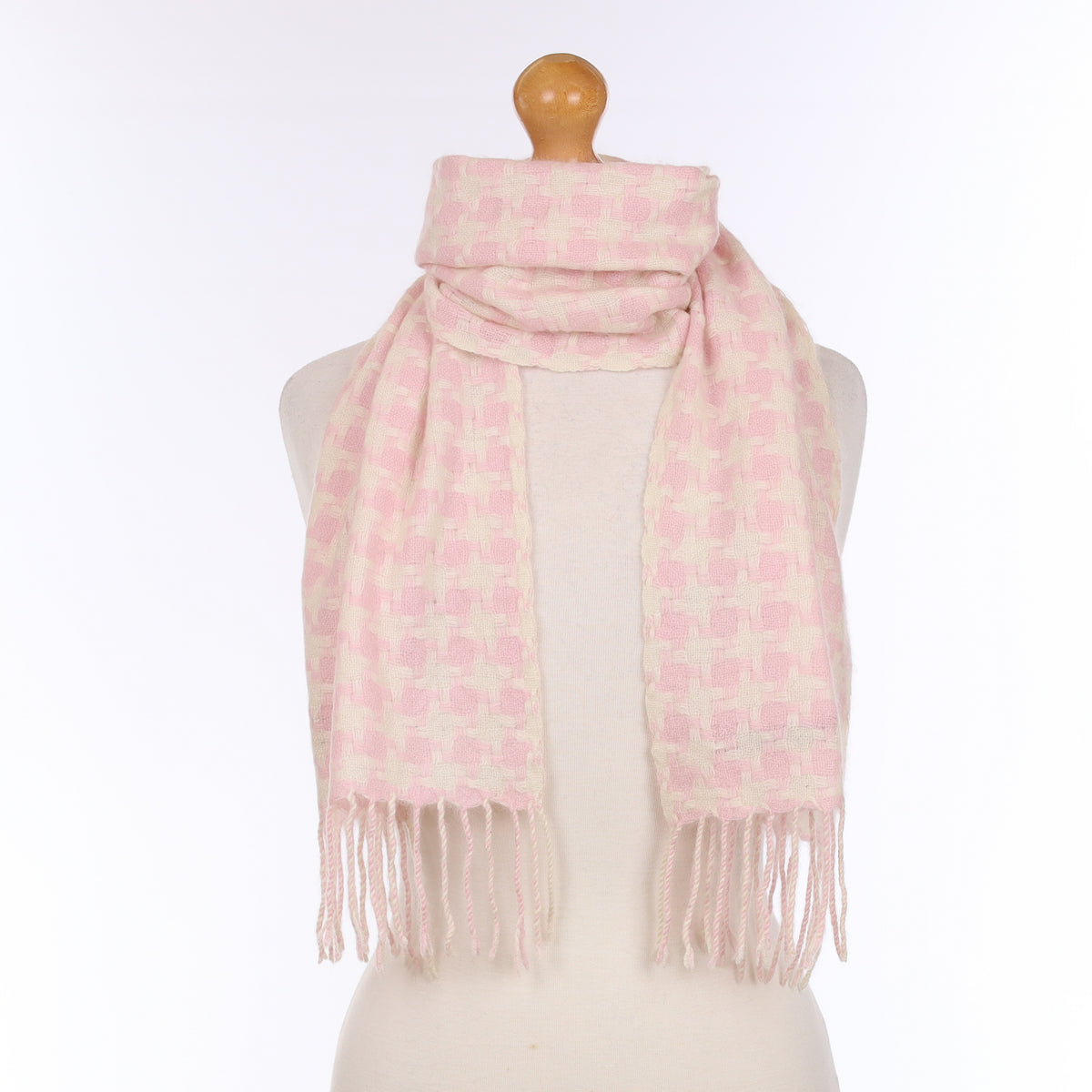 Baby Pink and Ivory Cashmere Woven Scarf