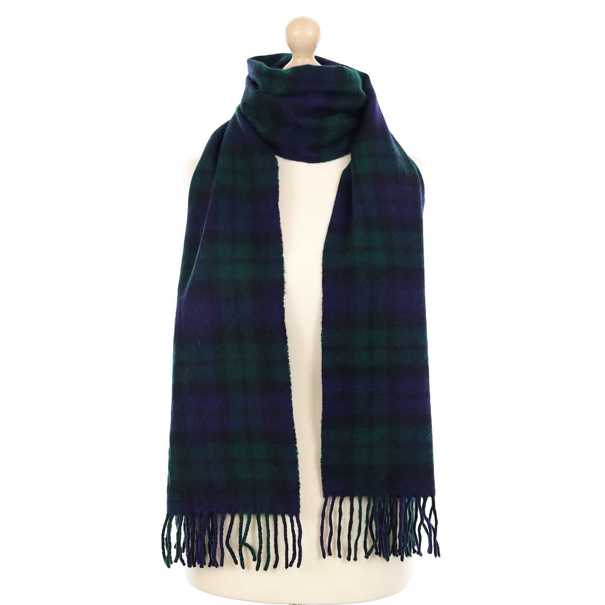 Alex Begg Deep Blue and Green Plaid Cashmere Woven Scarf