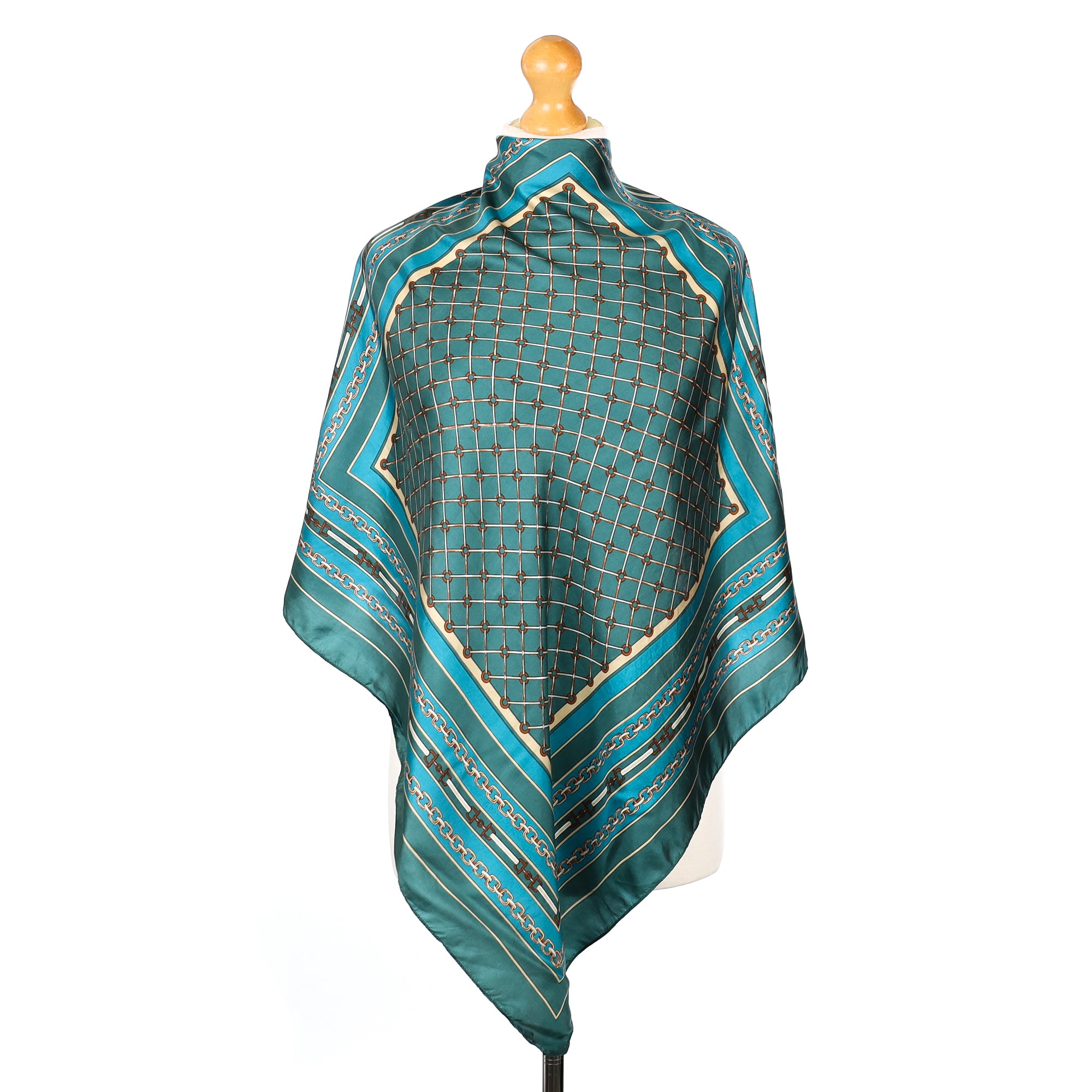 Green Patterned Vintage Silk Scarf
