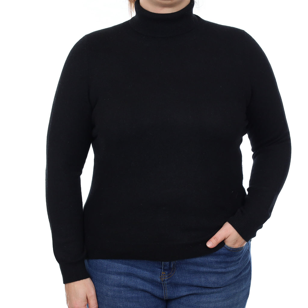 Black Cashmere Polo Neck Jumper Large