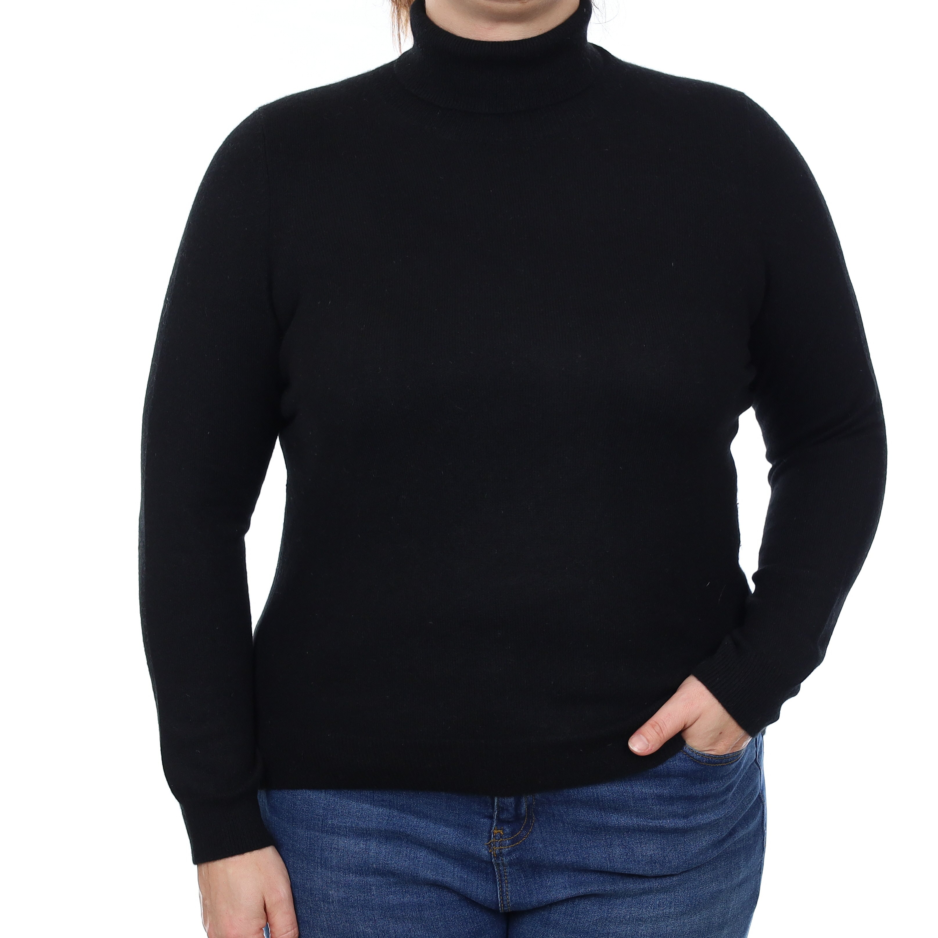 Black Cashmere Polo Neck Jumper Large