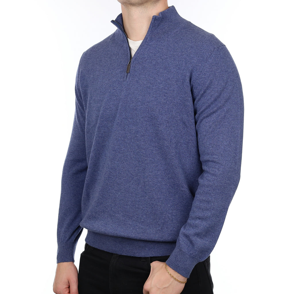 Men’s Brand New Scottish Denim Blue Cashmere 1/4 Zip Jumper XXL