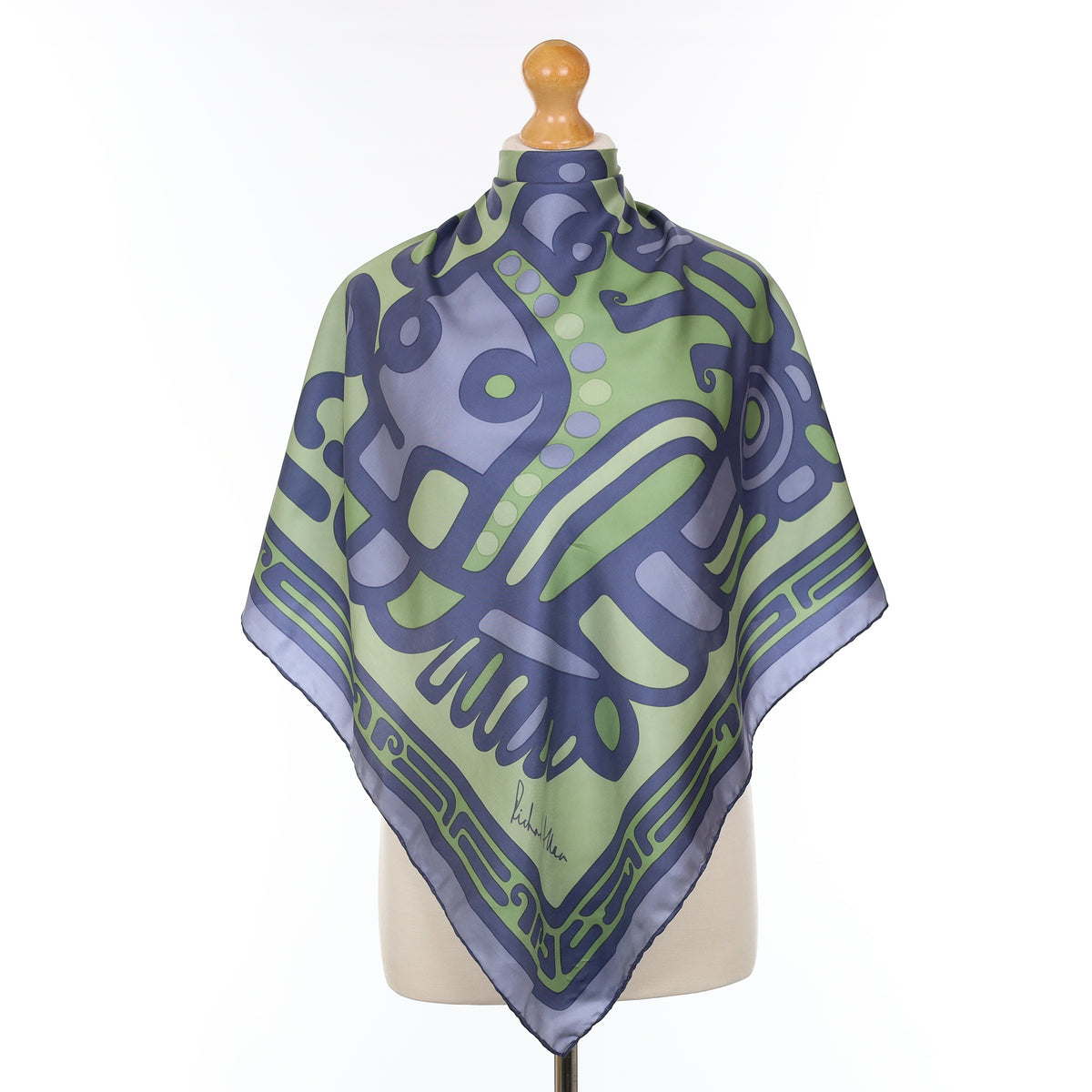 1970’s Richard Allan Green Abstract Vintage Silk Scarf