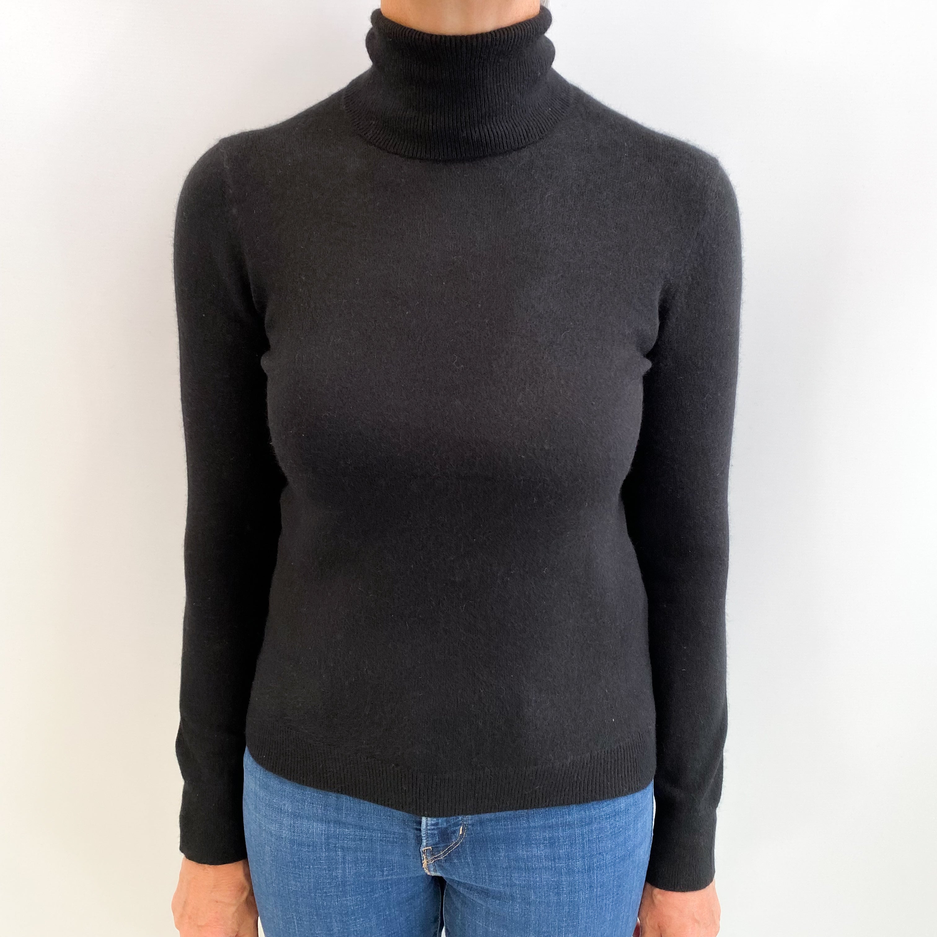 Black Cashmere Polo Neck Jumper Medium