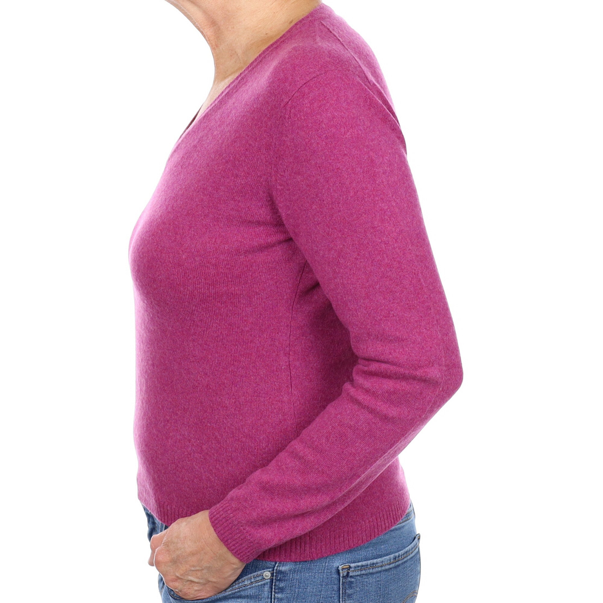 Magenta Pink Cashmere V Neck Jumper Medium