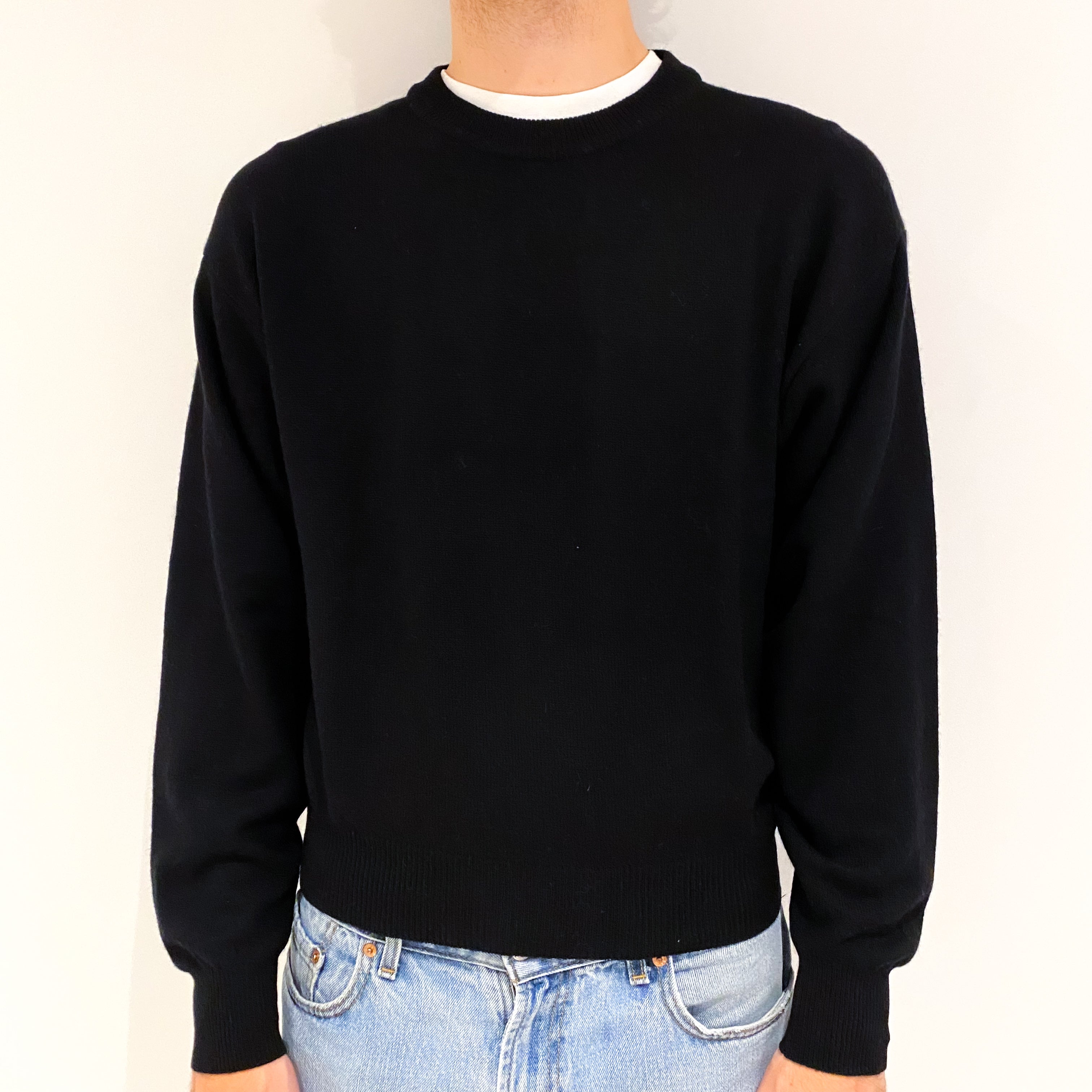Men's Black Cashmere Crew Neck Jumper Medium