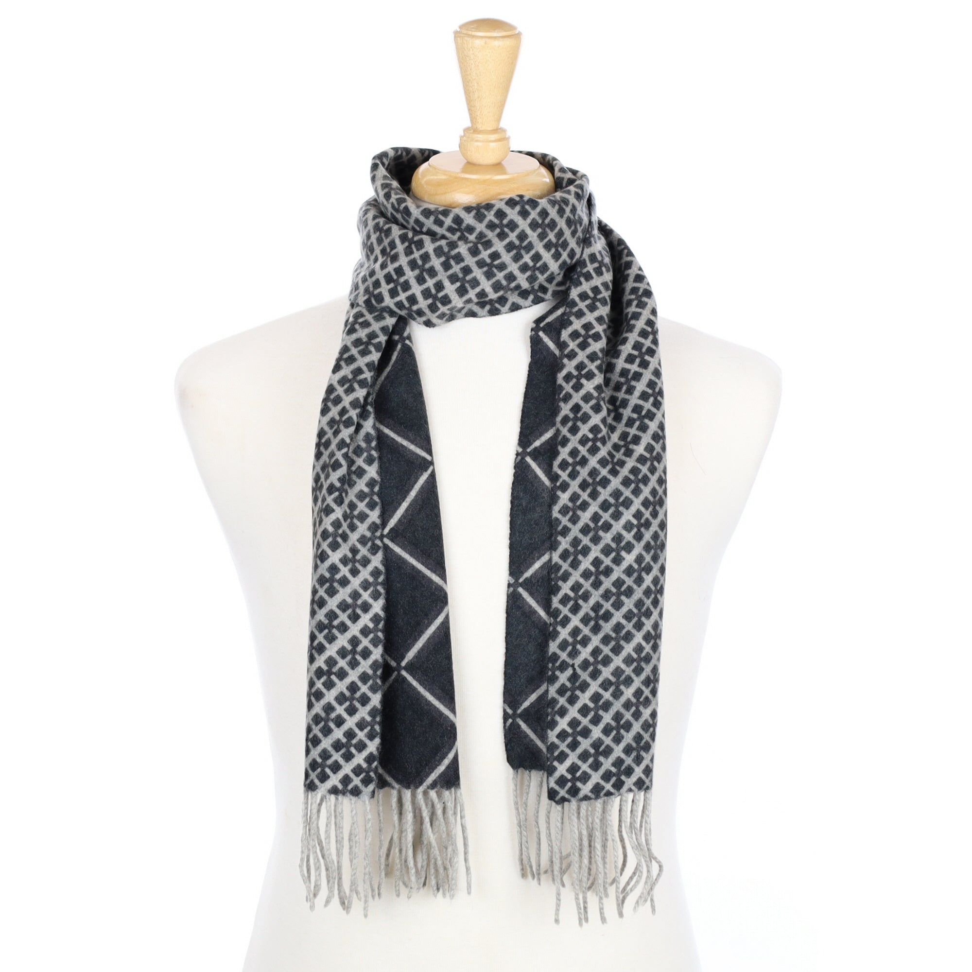 Slate and Ash Grey Cashmere Fringed Woven Scarf