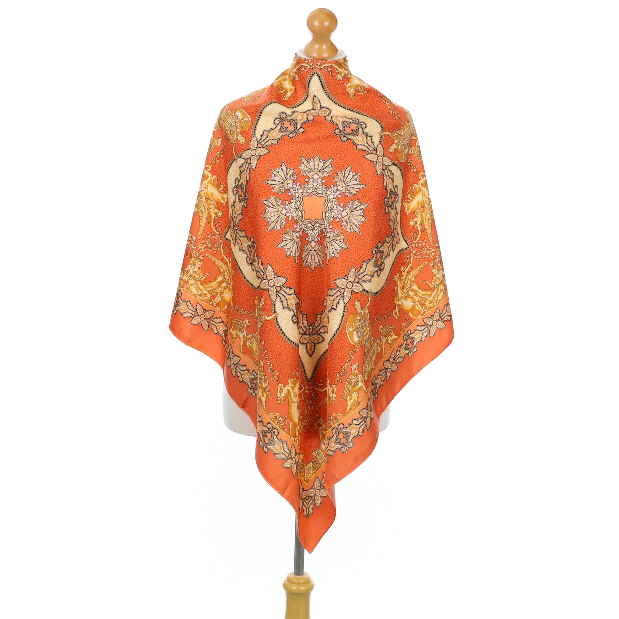 French Orange Patterned Silk Scarf