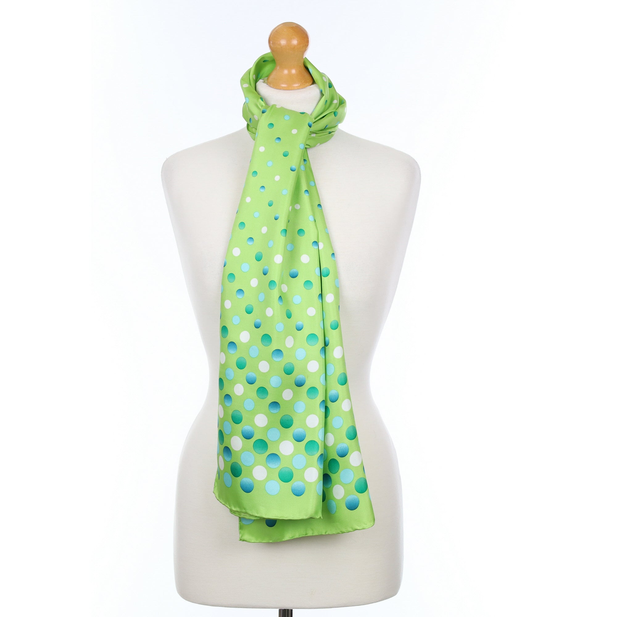 Brand New Green and White Spotted Silk Scarf