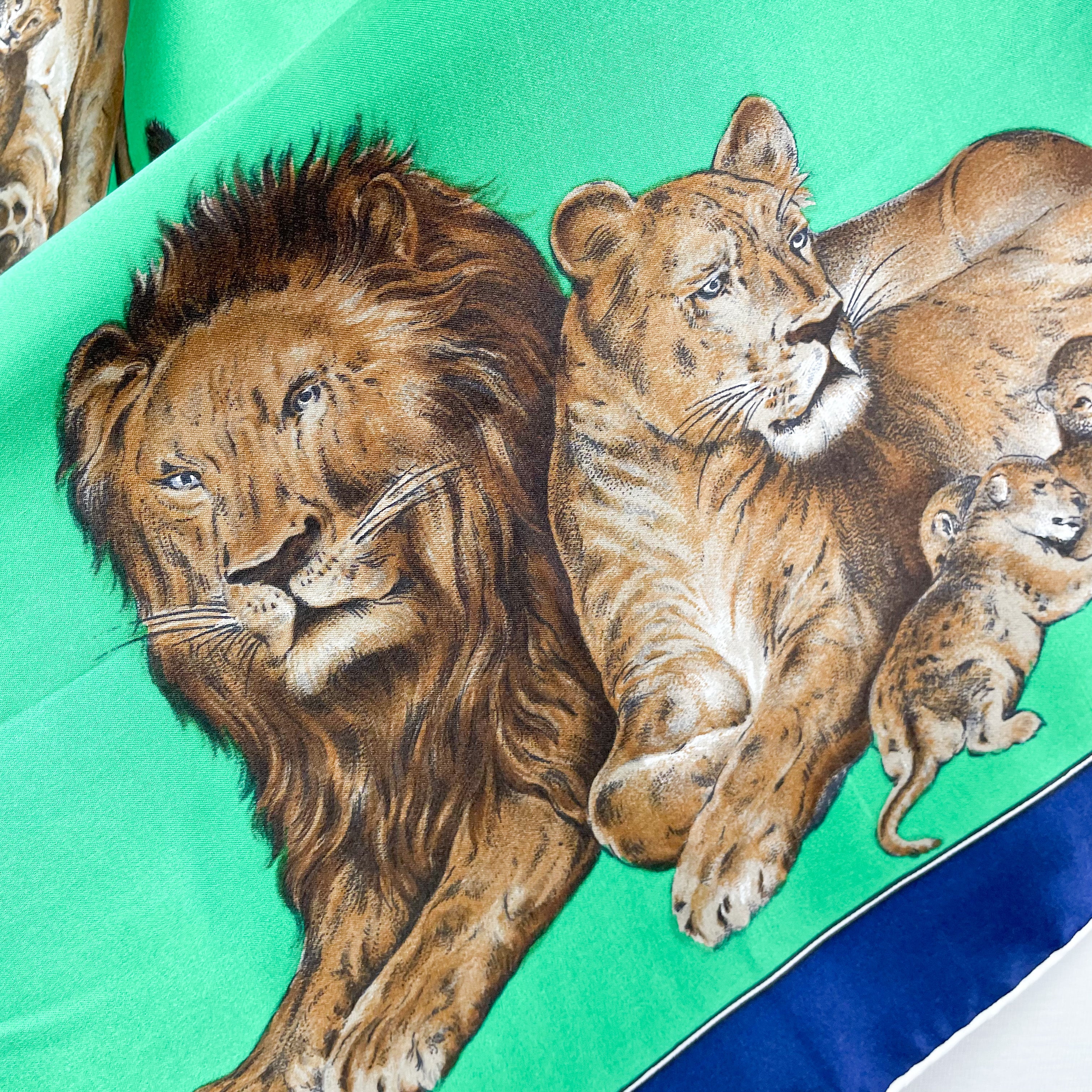 1960s Italian Lions Vintage Silk Scarf