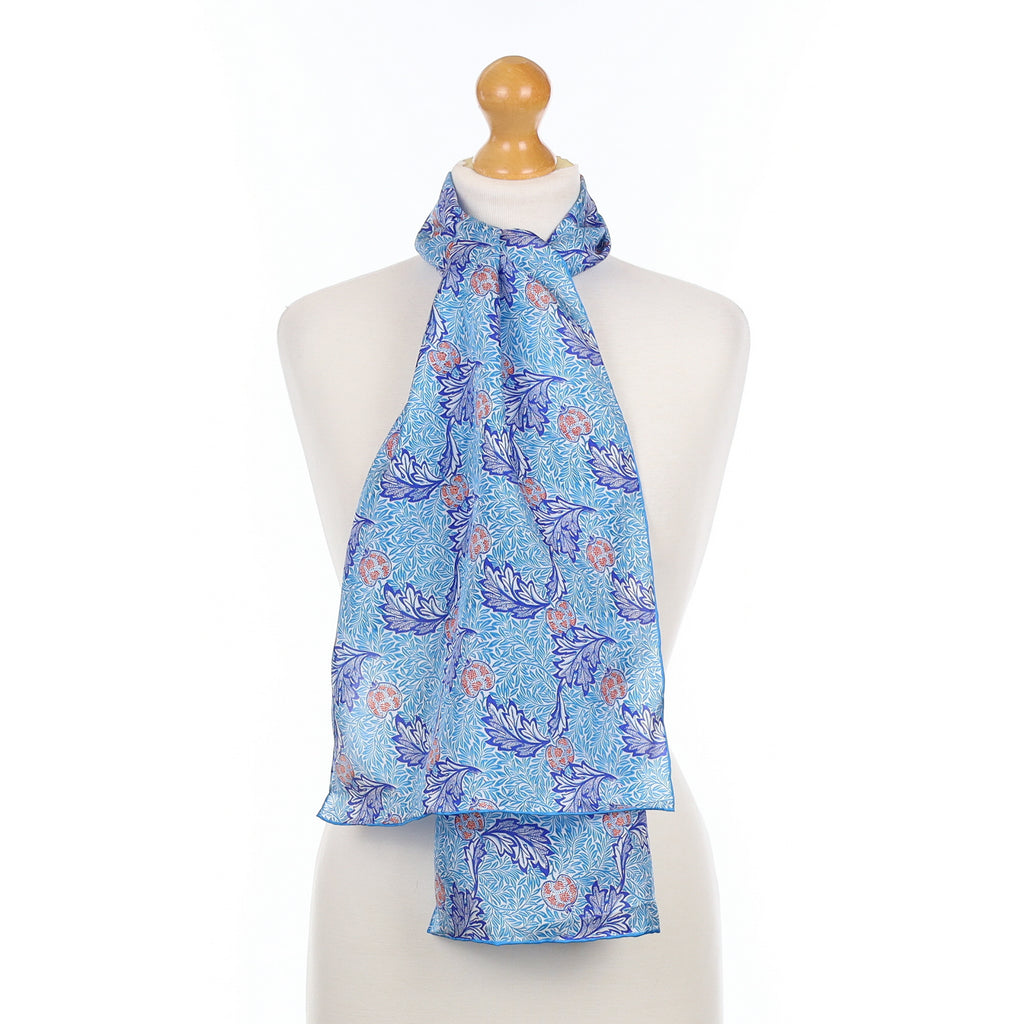 Brand New Blue Botanical Silk Scarf
