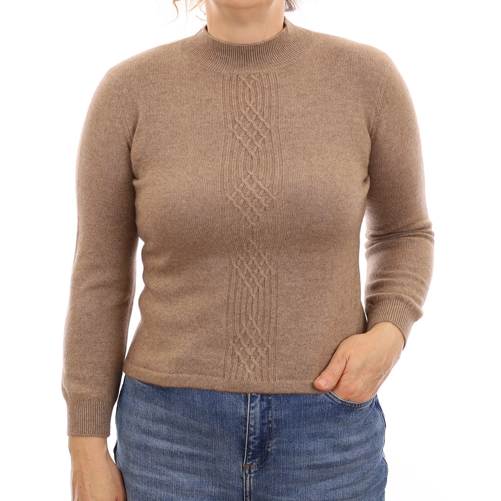 Taupe Brown Detailed Cashmere Turtle Neck Jumper Medium