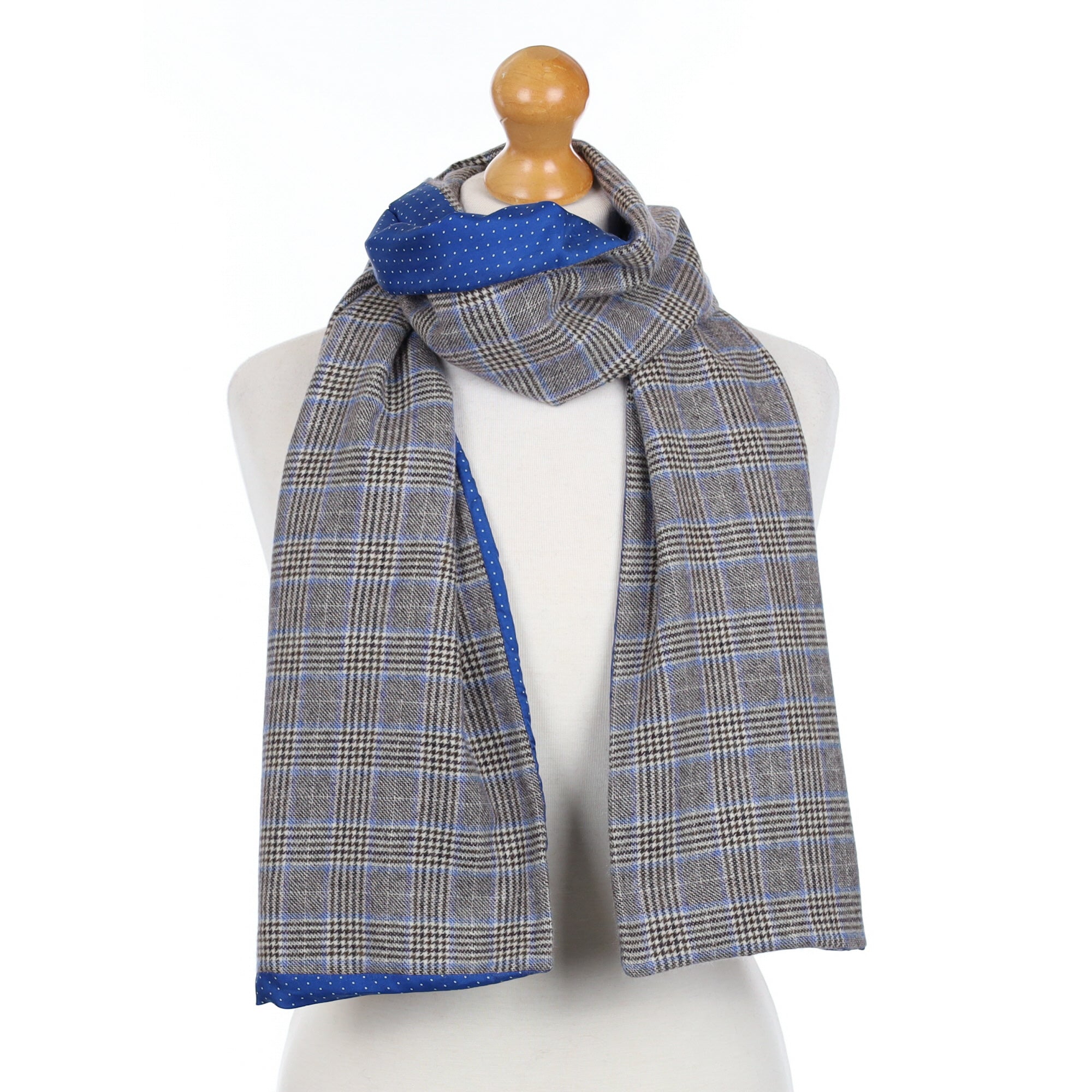 Scottish Blue Checked Cashmere Fringed Woven Scarf