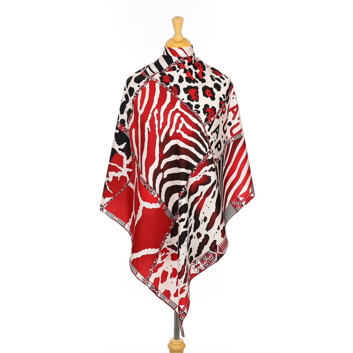 Red Black and Cream Animal Print Silk Scarf