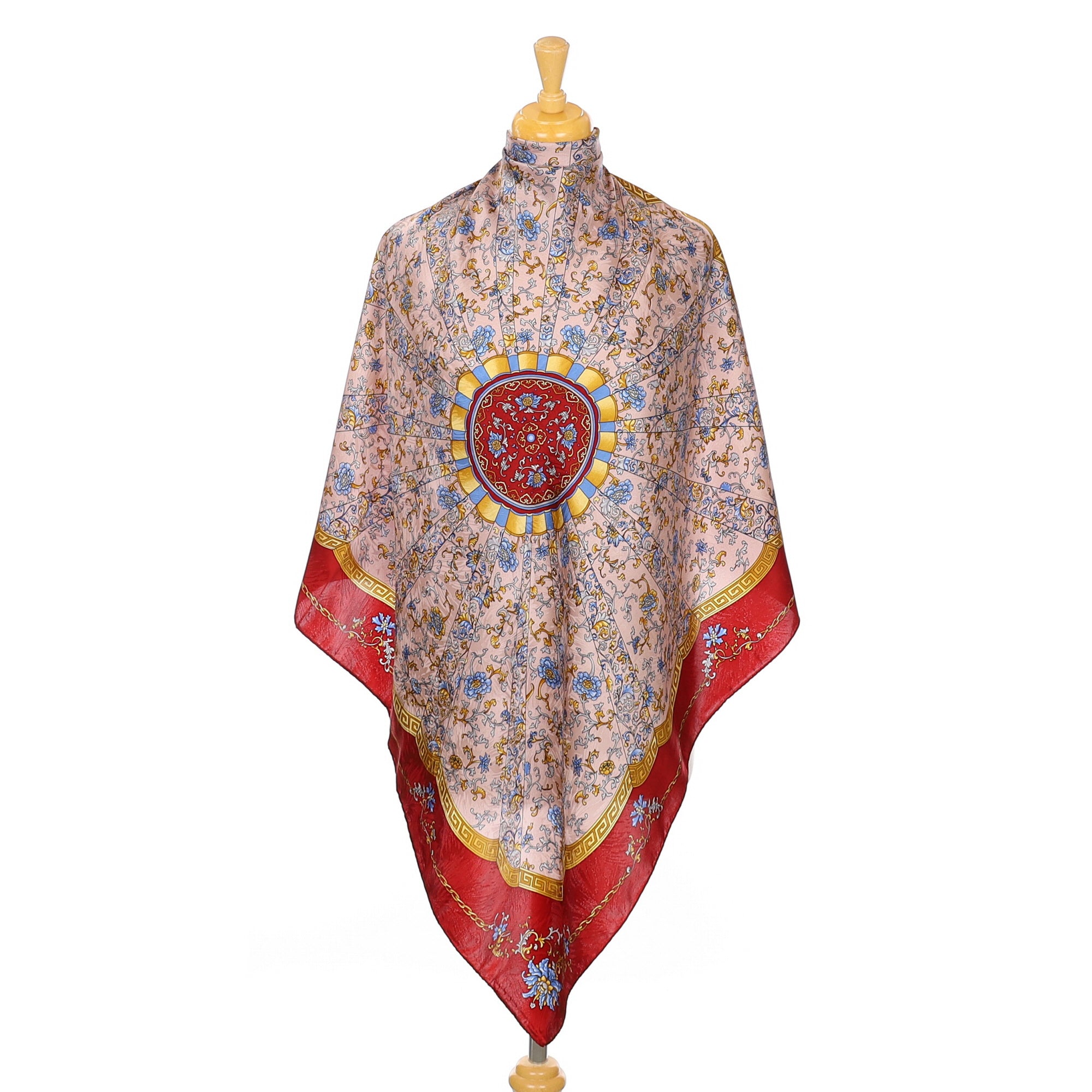 Italian Red and Pink Patterned Vintage Silk Scarf