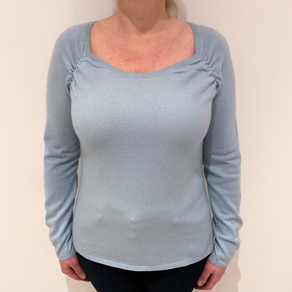 Opal Blue Cashmere Sweetheart Neck Jumper Large