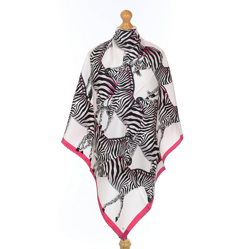 Brand New Bellezza Red & Pink Zebra Double Faced Silk Scarf