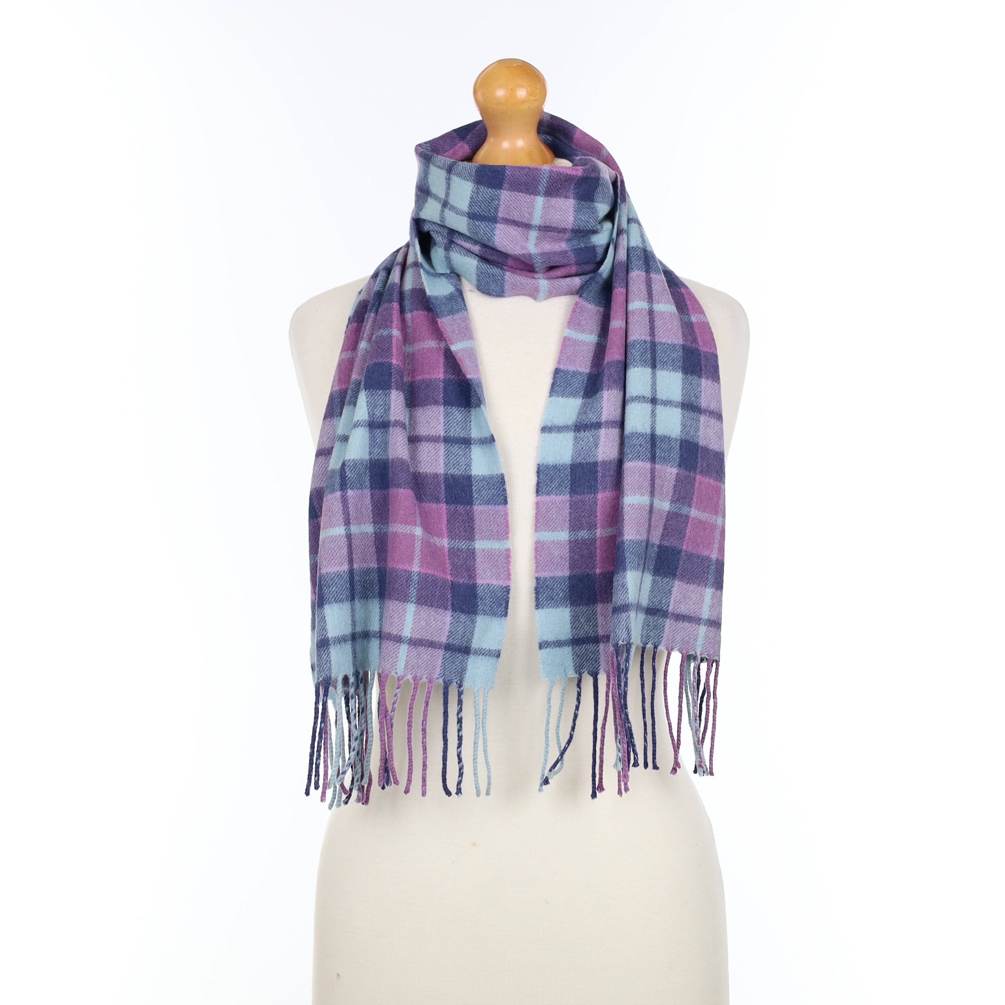 Purple and Blue Checked Cashmere Woven Scarf