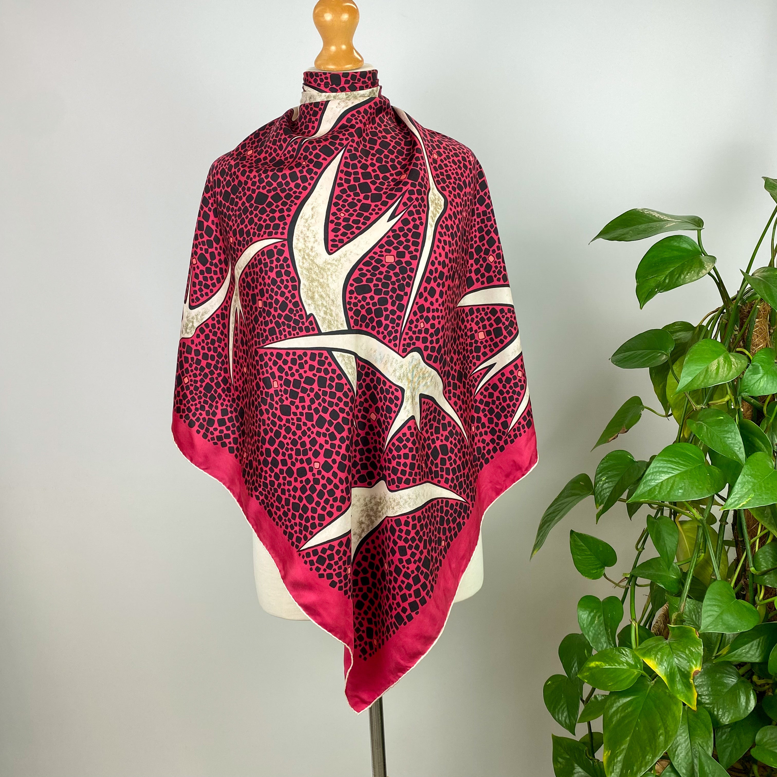 Pink Bird Design Silk Scarf