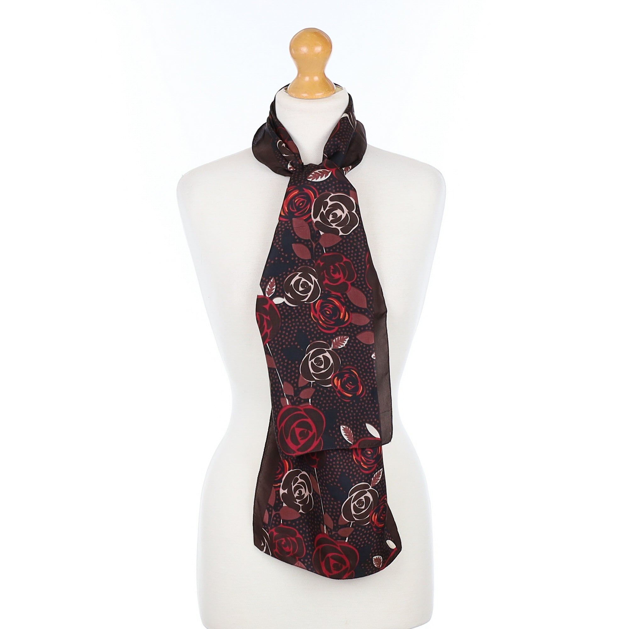 Dark Brown Floral Vintage Silk Scarf