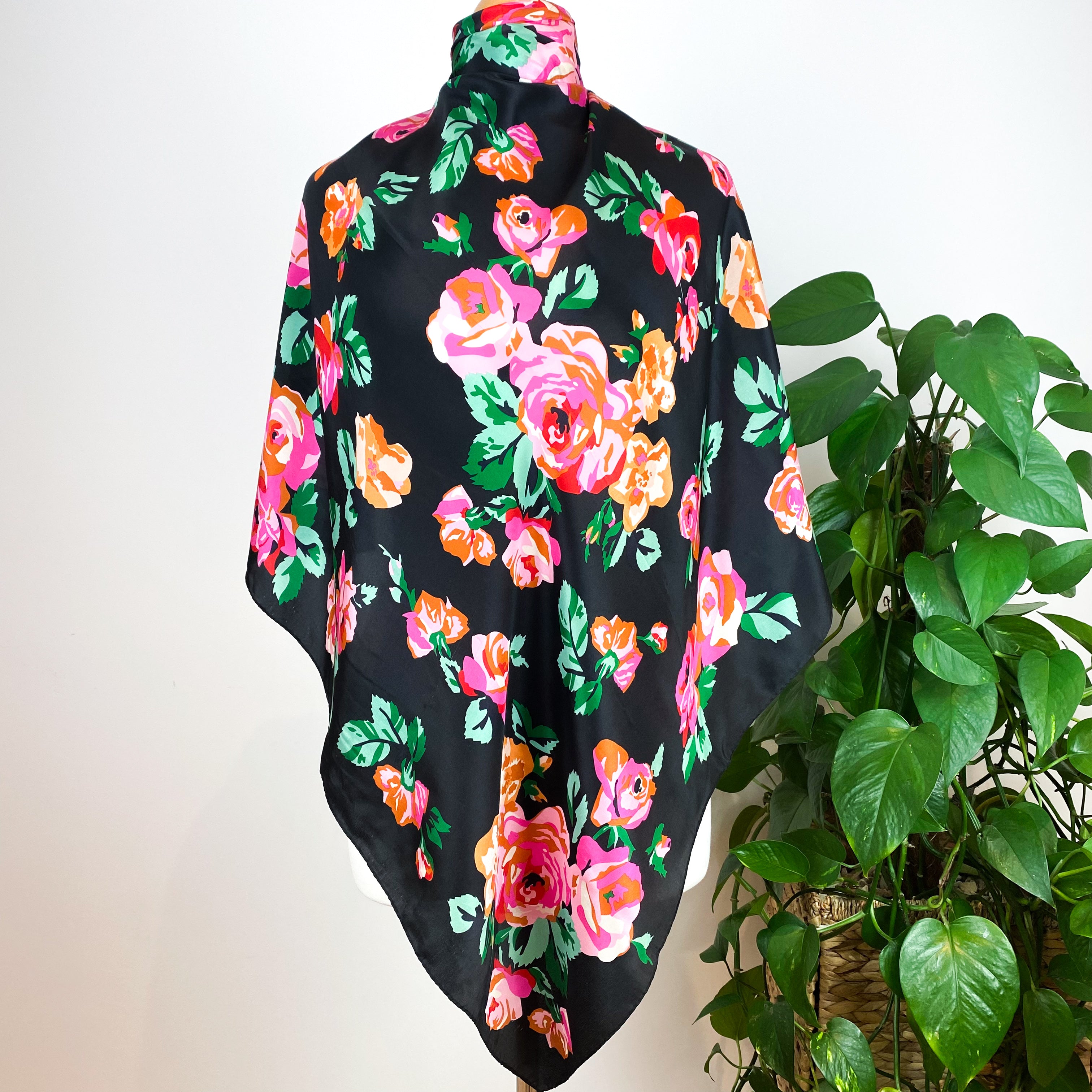 Echo Black and Floral Silk Scarf