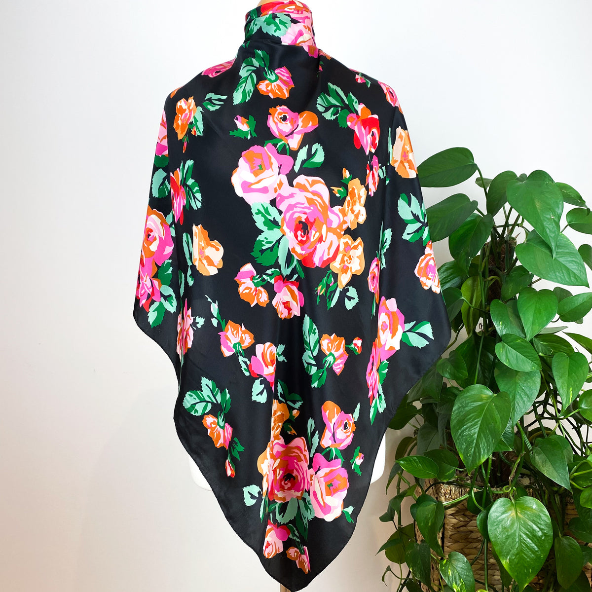 Echo Black and Floral Silk Scarf