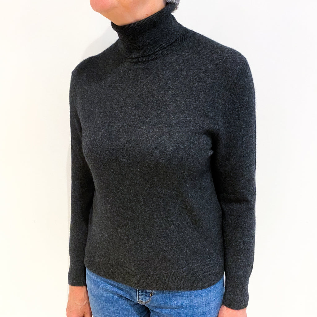 Charcoal Grey Cashmere Polo Neck Jumper Medium