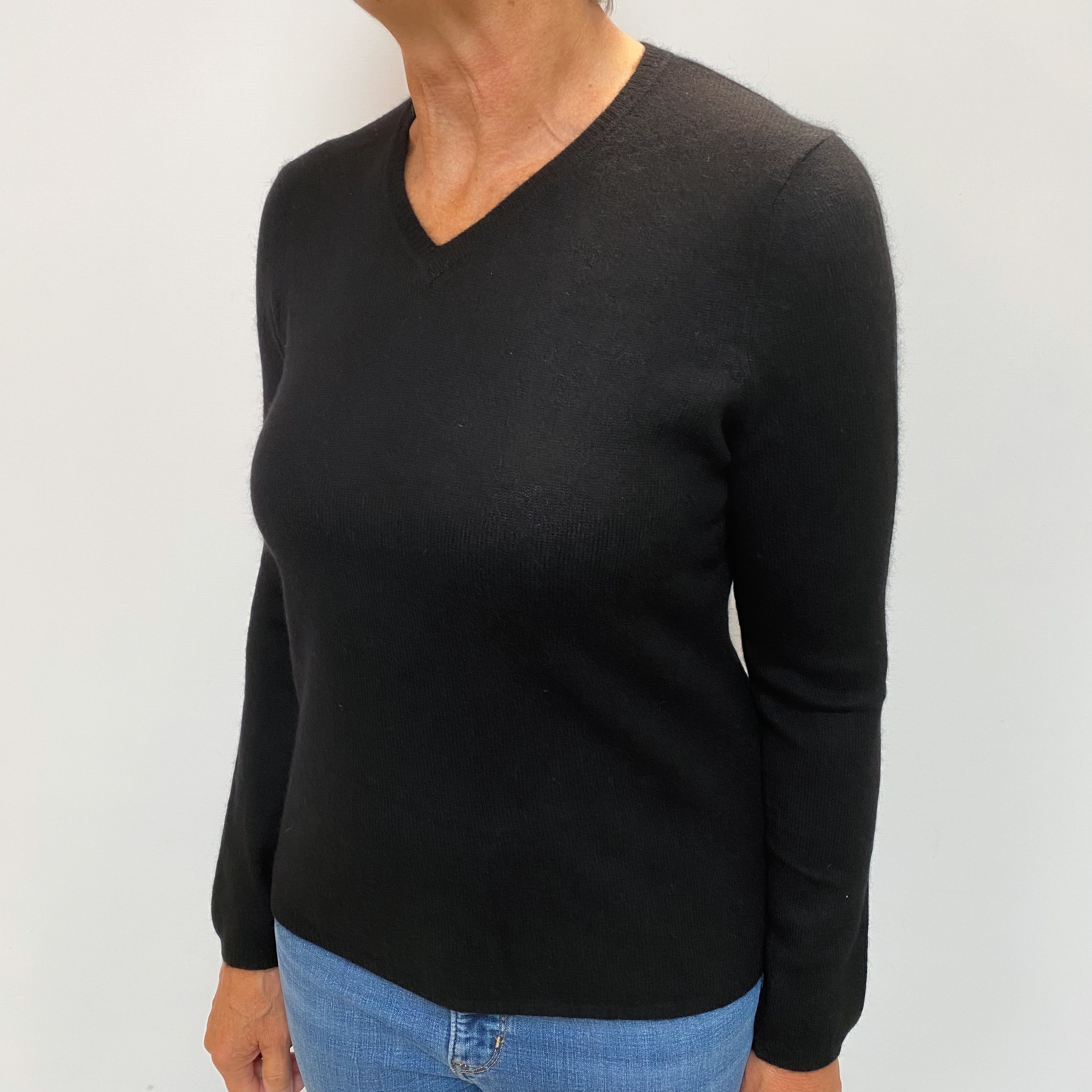 Black Cashmere V Neck Jumper Medium