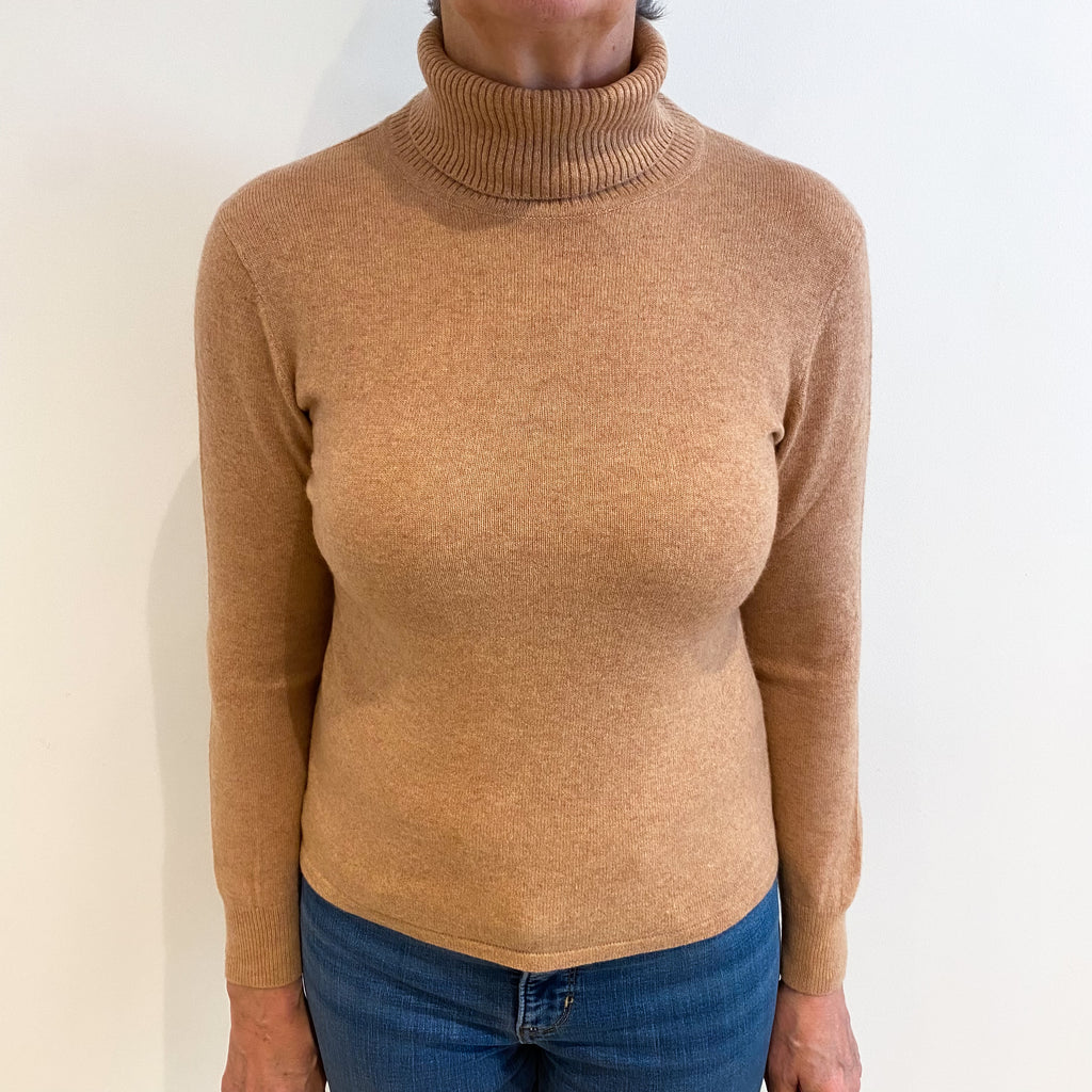 Caramel Brown Cashmere Polo Neck Jumper Medium