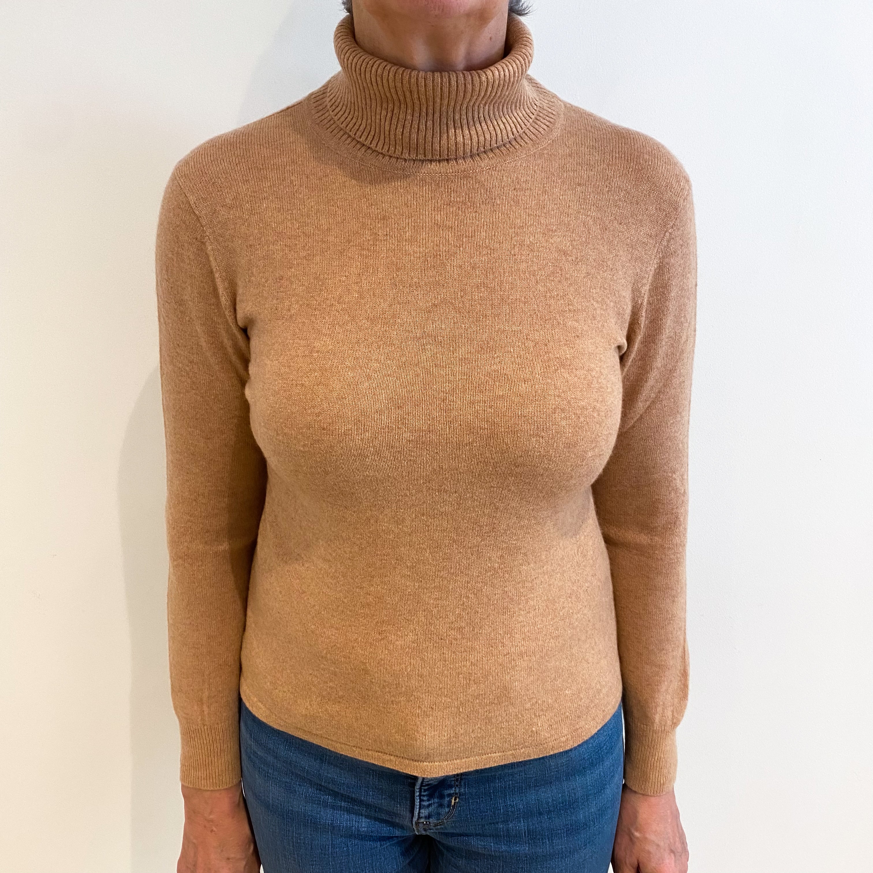 Caramel Brown Cashmere Polo Neck Jumper Medium