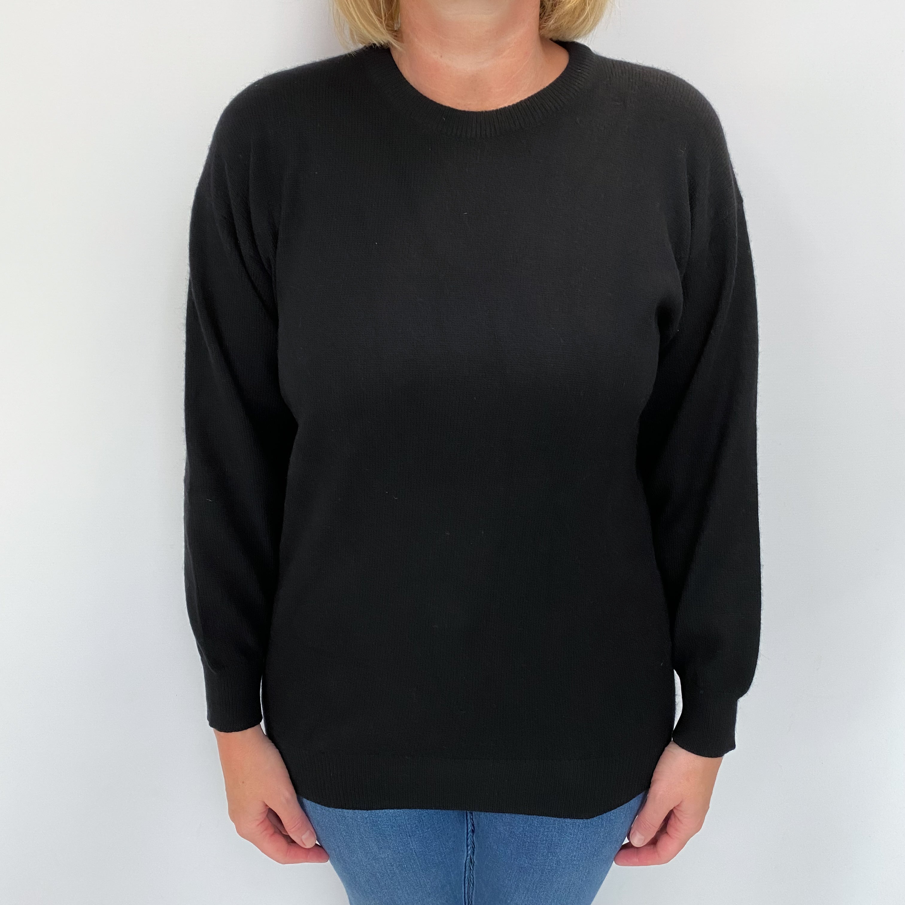 Scottish Black Cashmere Crew Neck Jumper Large