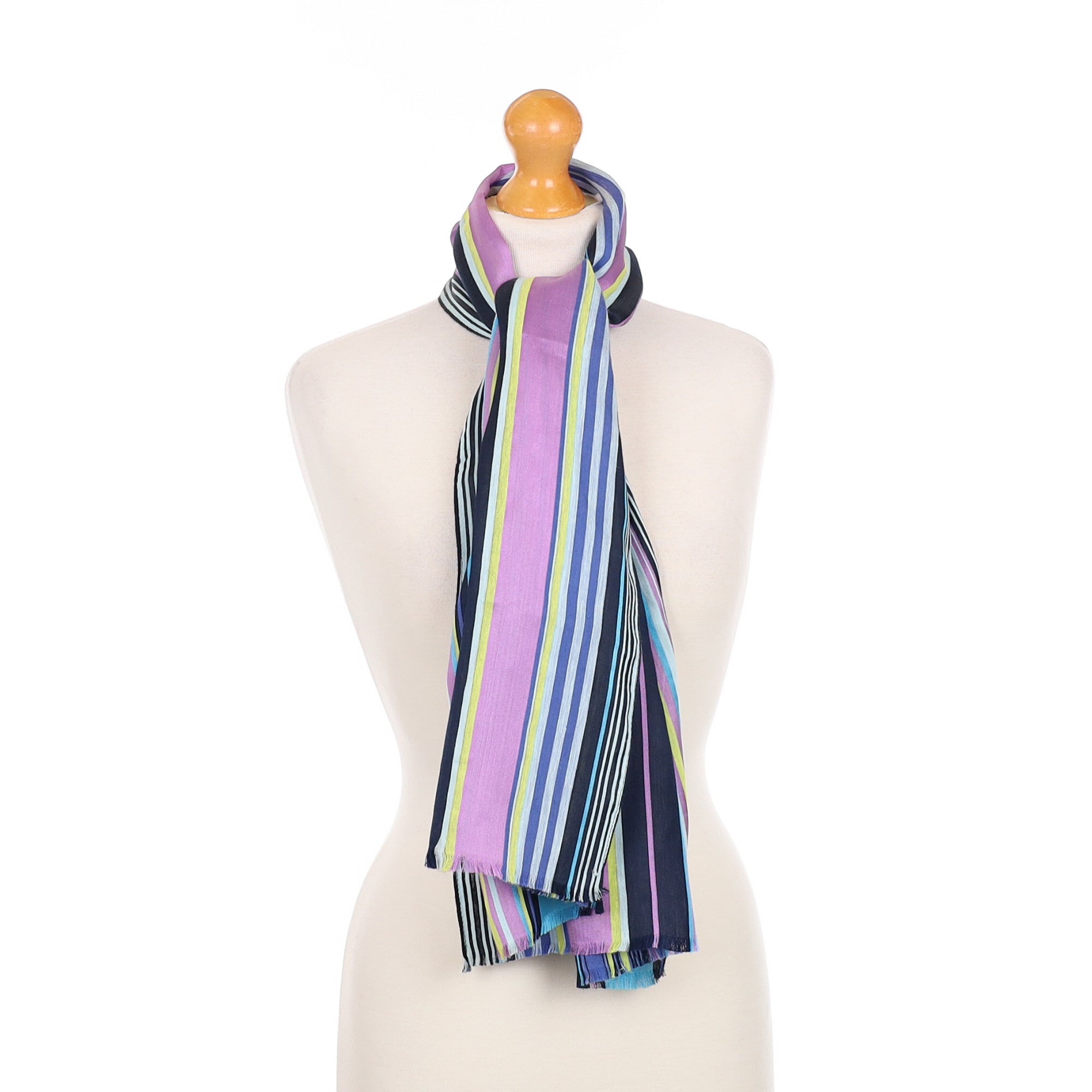 Purple and Blue Striped Silk Blend Scarf