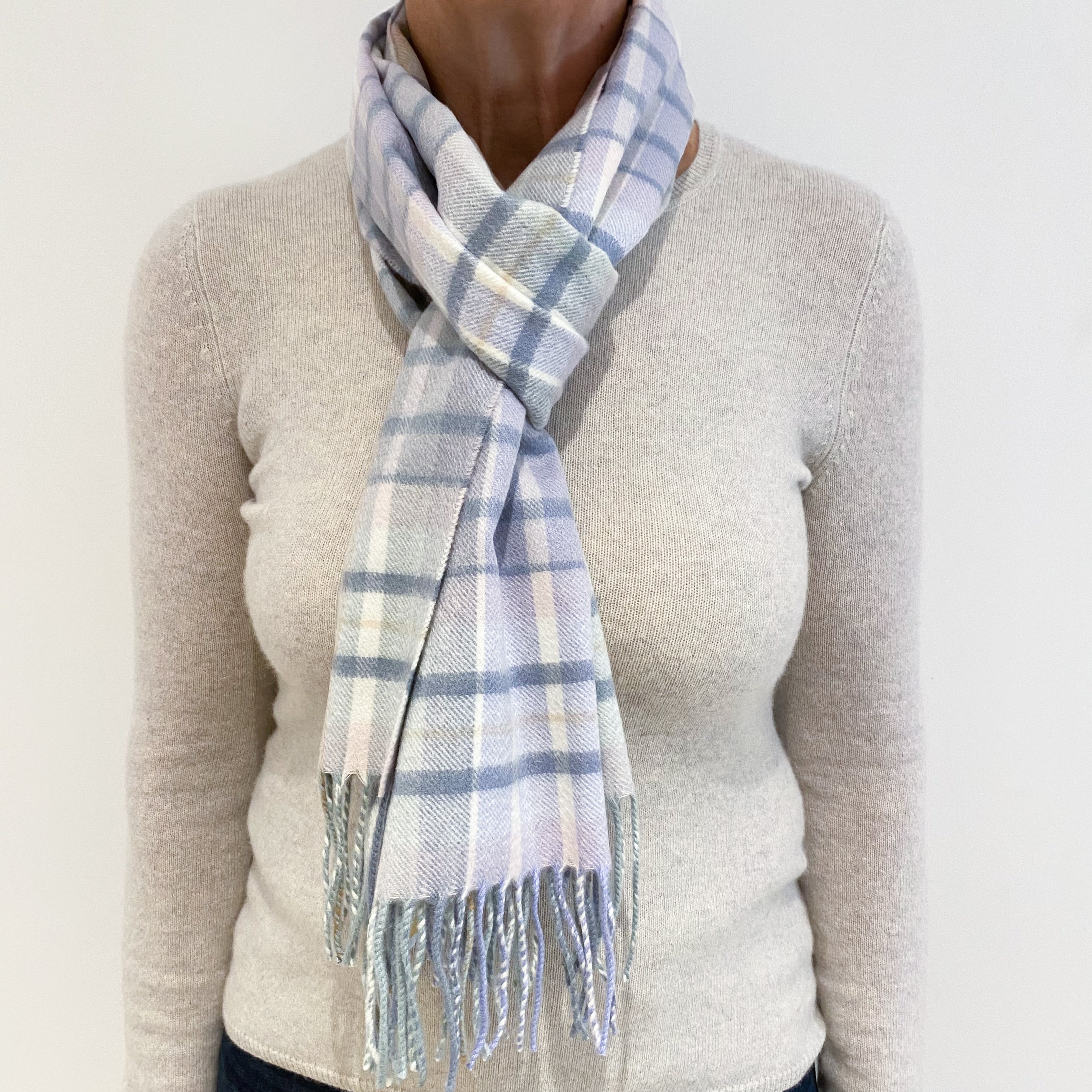 Brand New Scottish Pastel Green and Purple Woven Cashmere Scarf