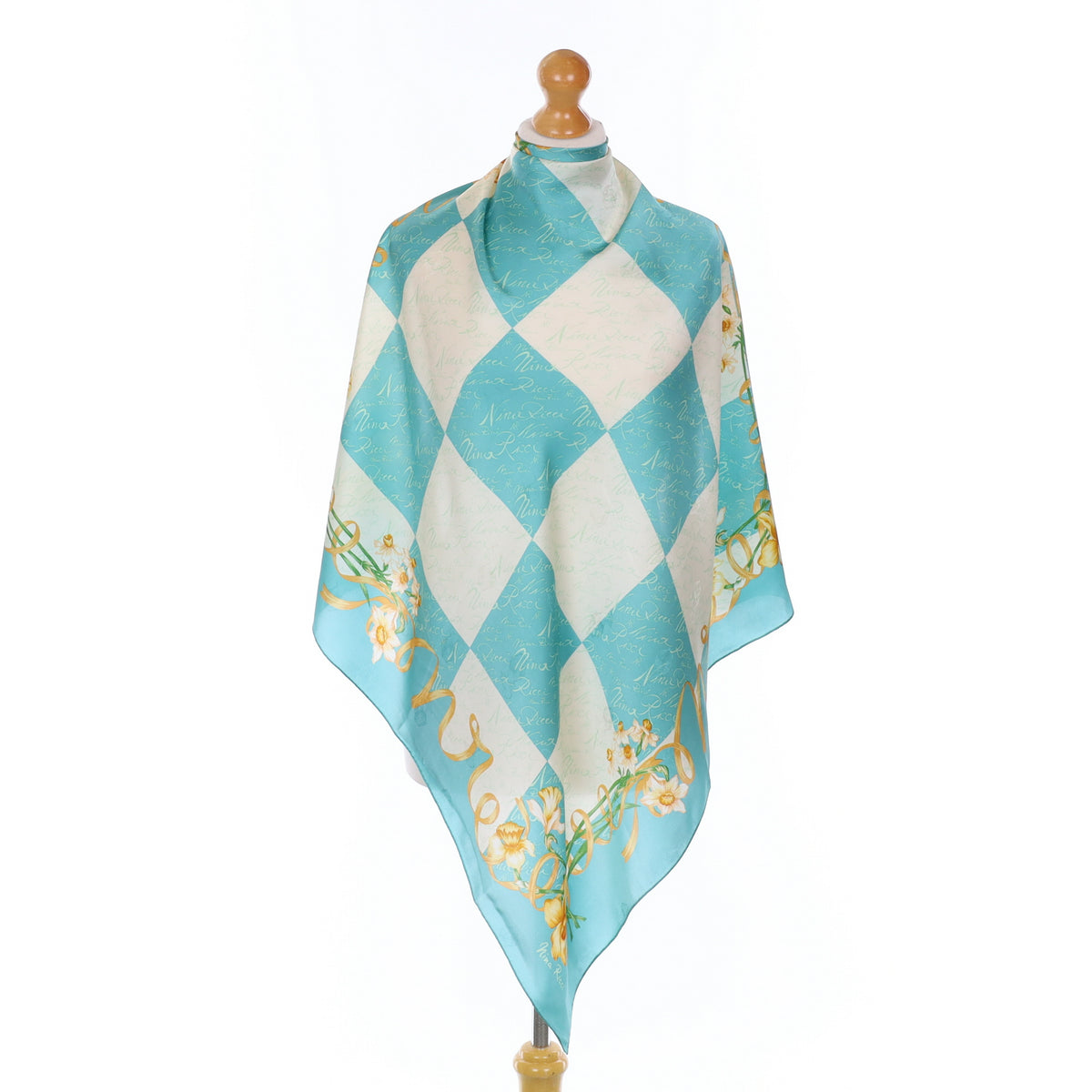 Nina Ricci Aqua and White Silk Scarf