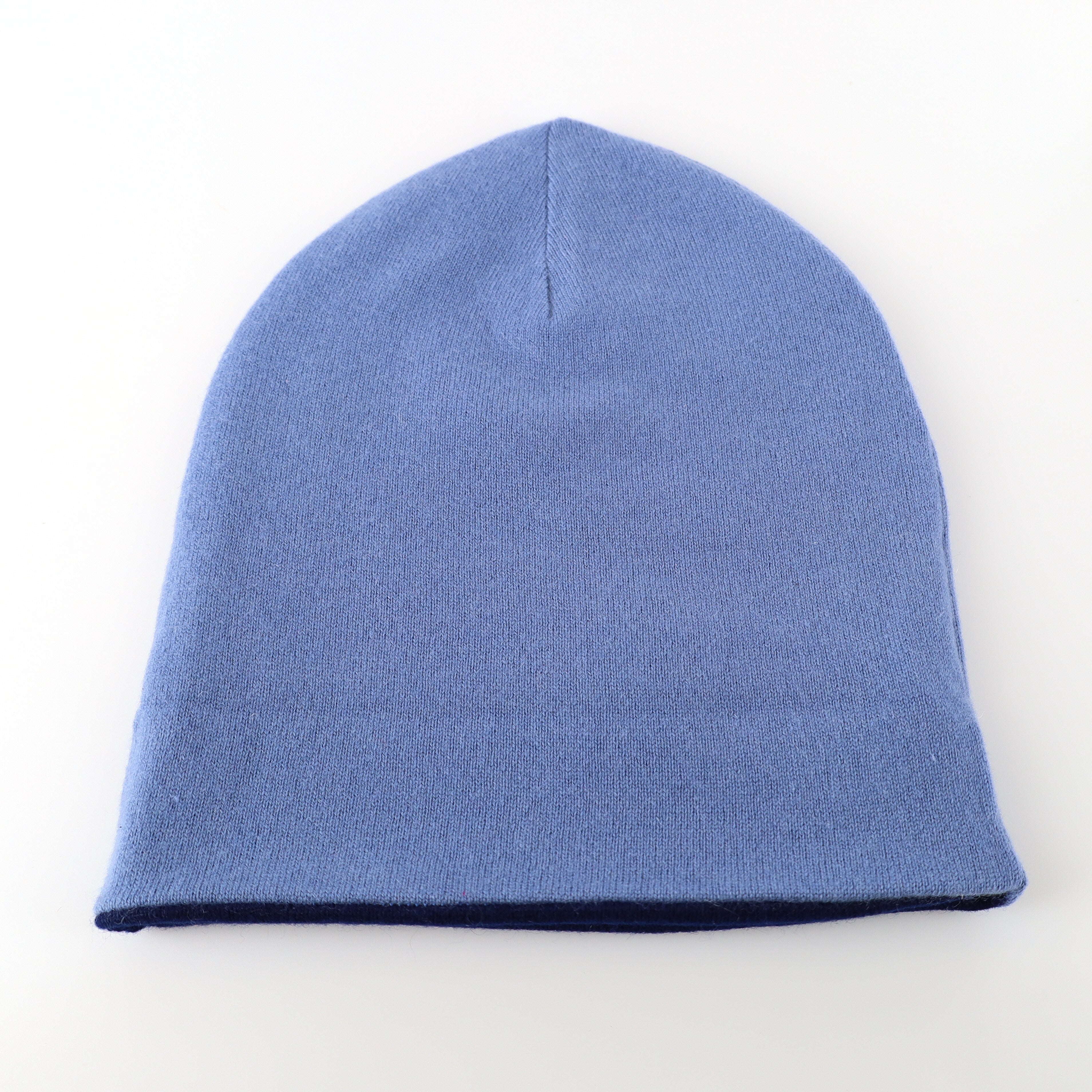 Navy and Dusty Blue Reversible Cashmere Beanie Hat