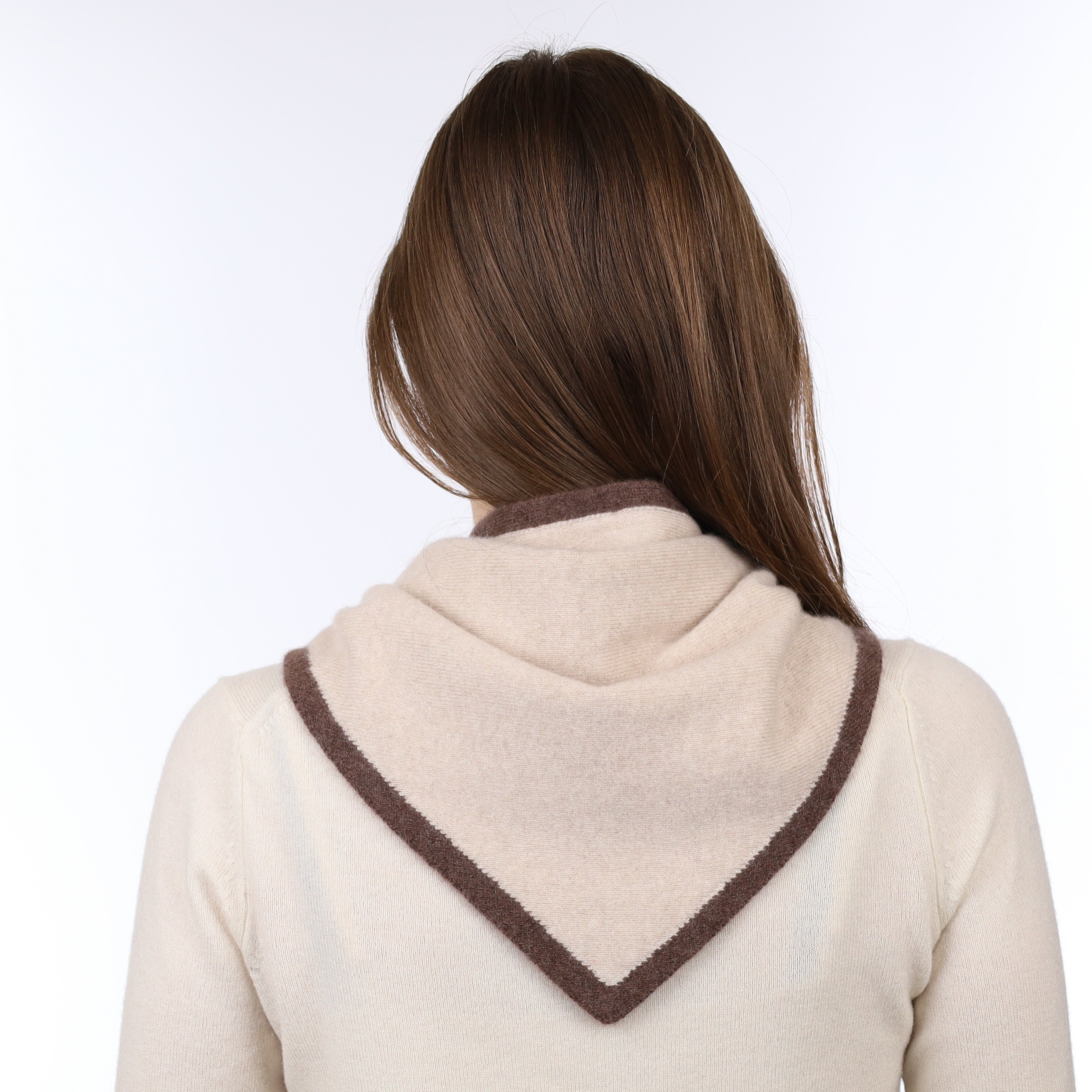 Brand New Sand Beige and Mocha Recycled Cashmere Triangle Scarf