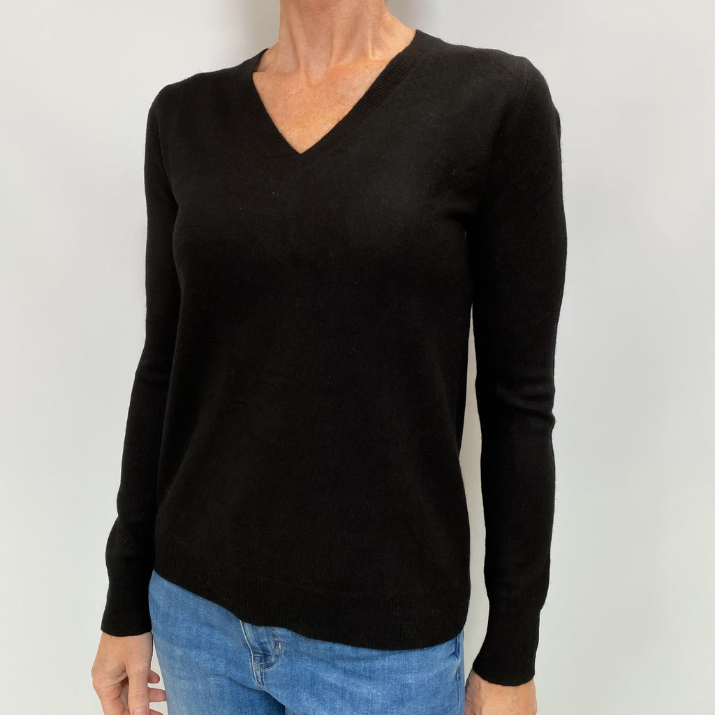 Black Cashmere V Neck Jumper Small
