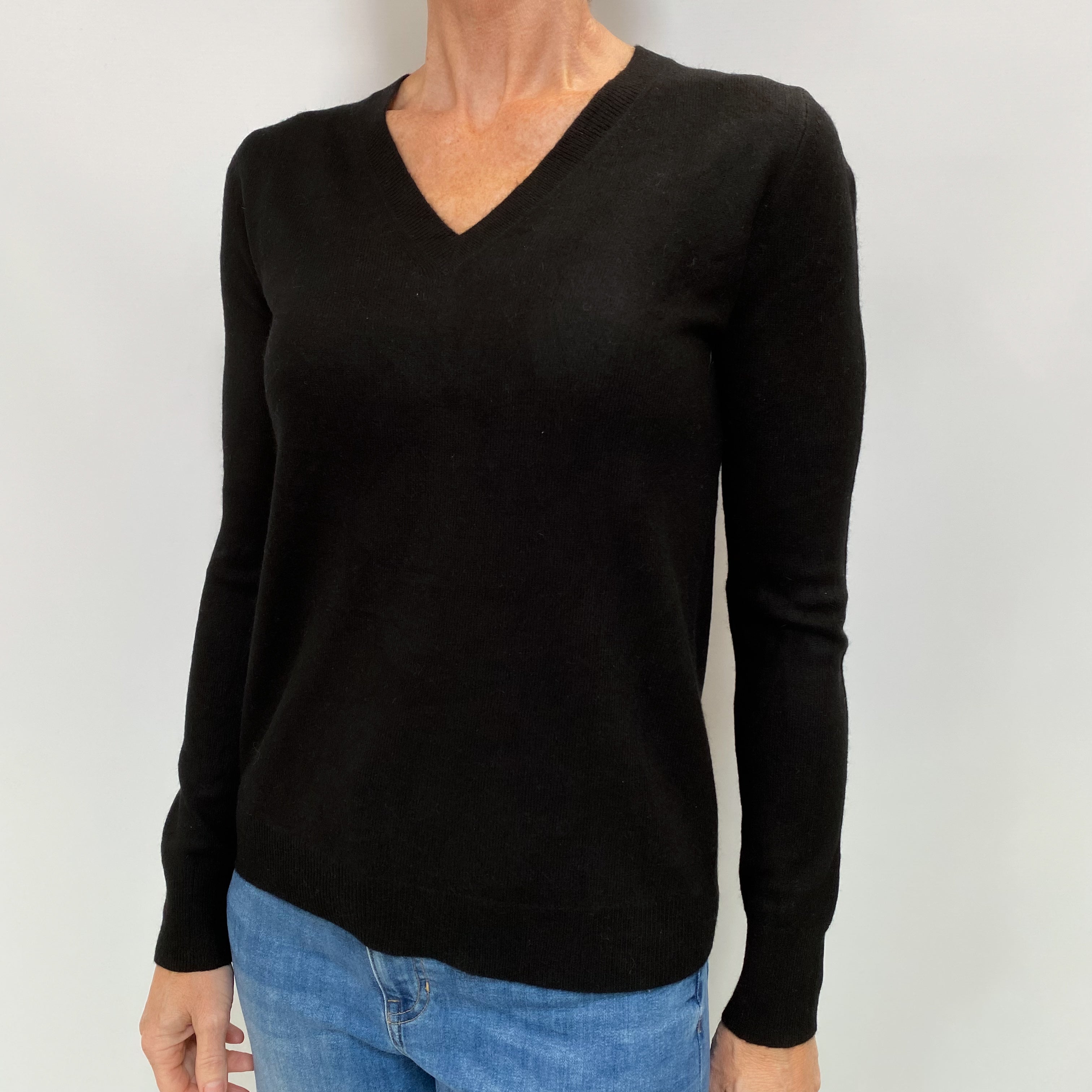 Black Cashmere V Neck Jumper Small