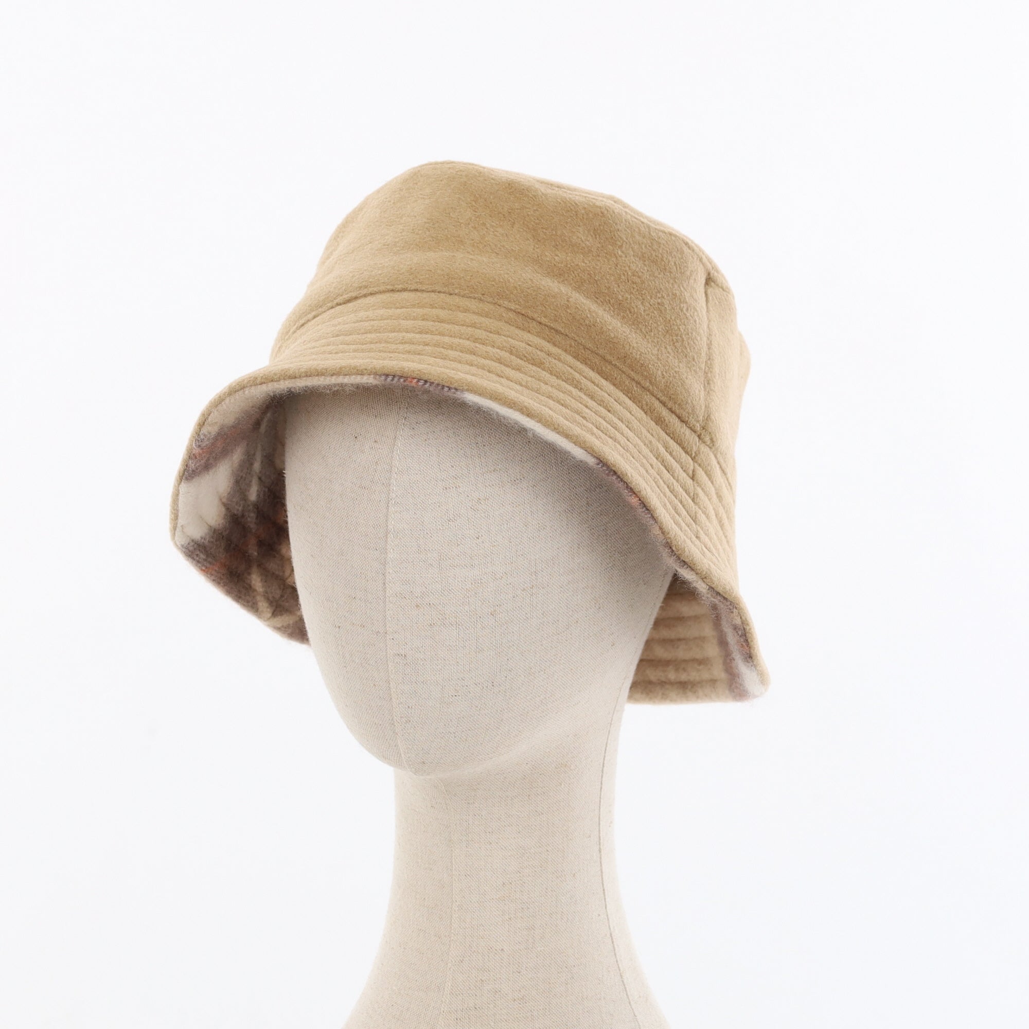 Unisex Fawn & Mocha Check Reversible Cashmere Bucket Hat Men’s - M Women’s - L