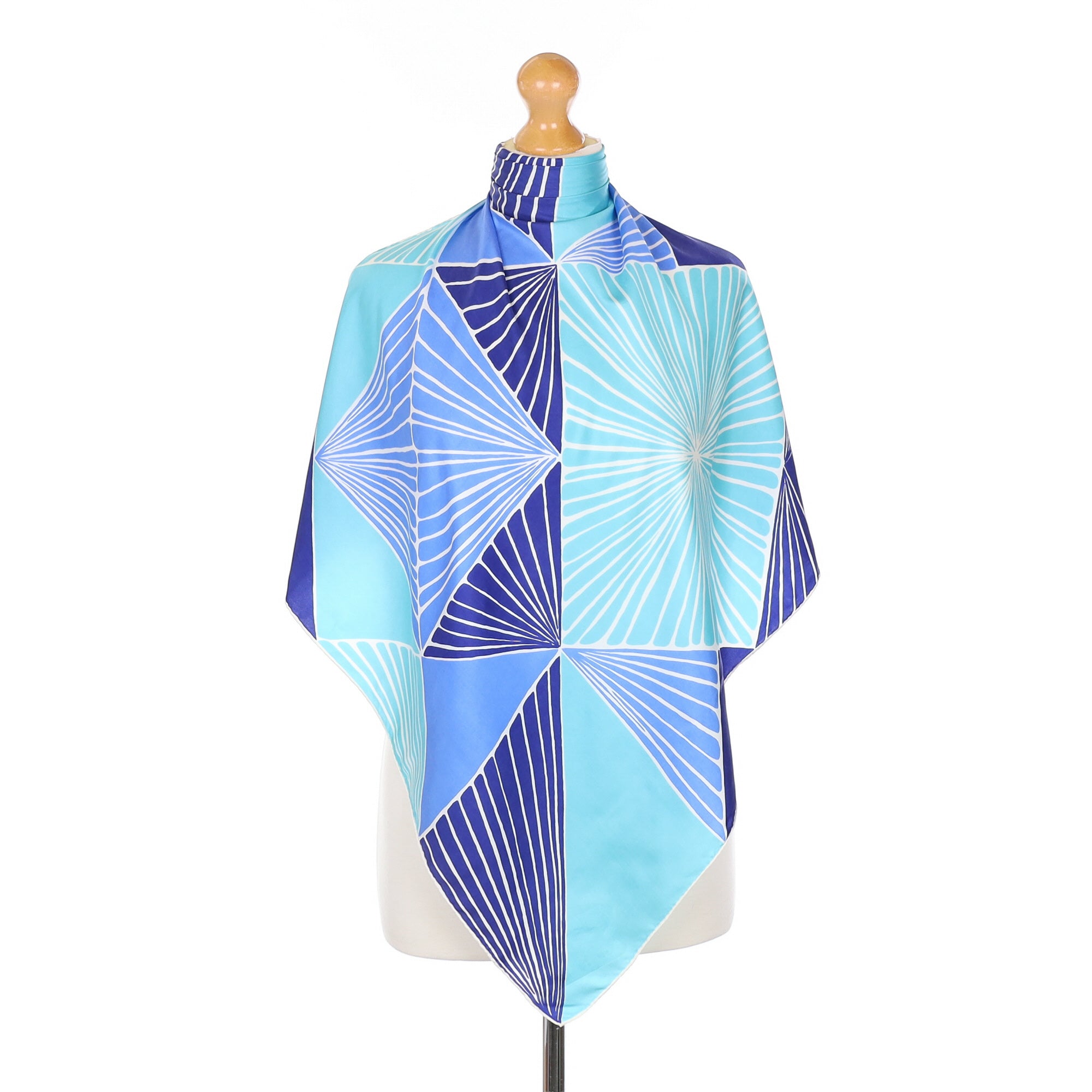 1970’s Blue Colour Block Vintage Silk Scarf