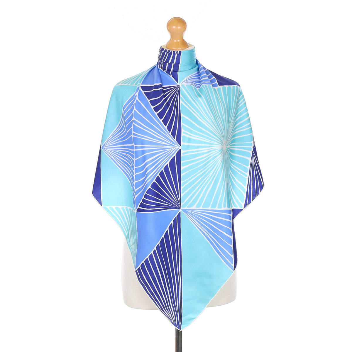 1970’s Blue Colour Block Vintage Silk Scarf