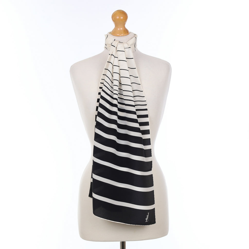 Brand New Black And White Striped Silk Scarf