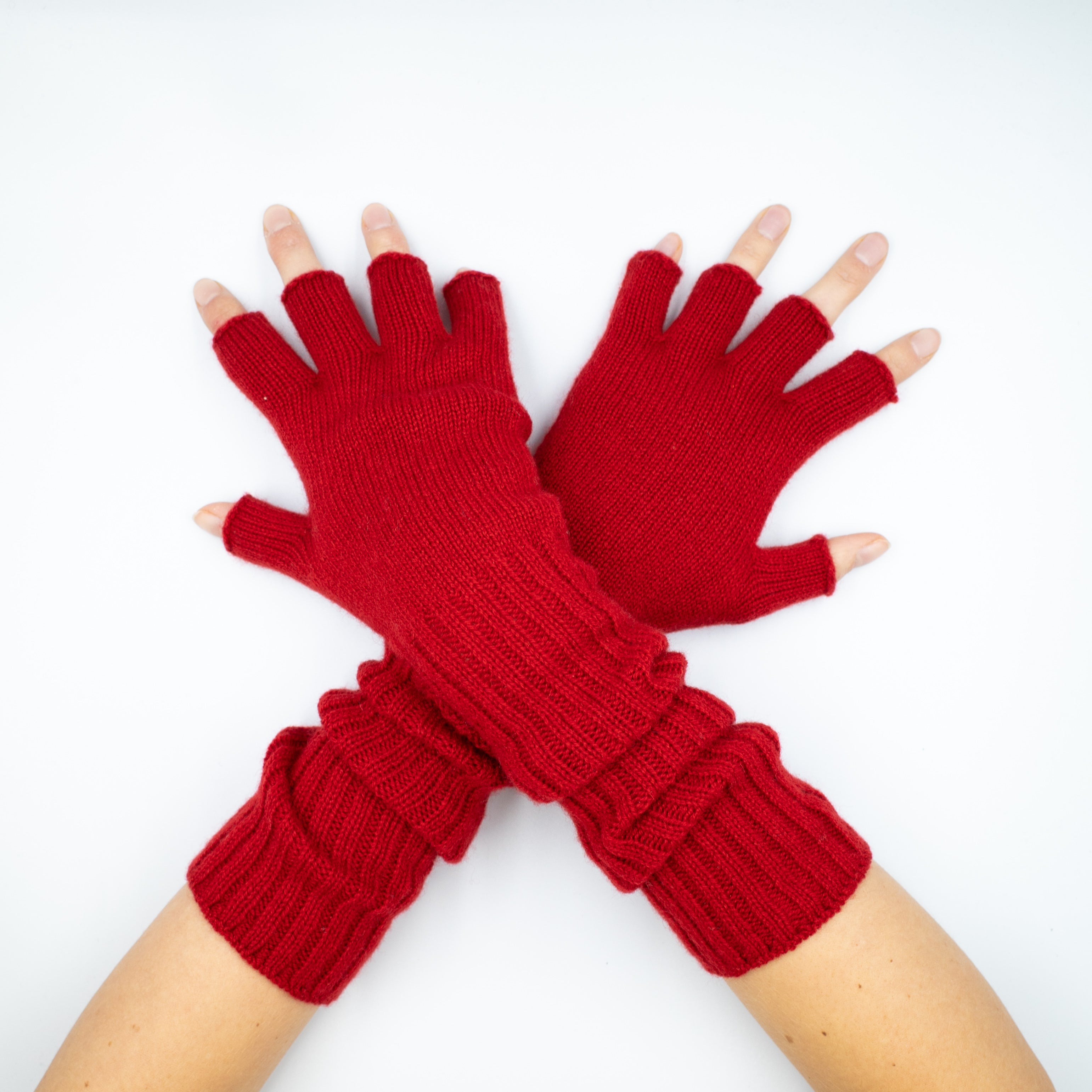New Scottish Post Box Red Long Cashmere Fingerless Gloves
