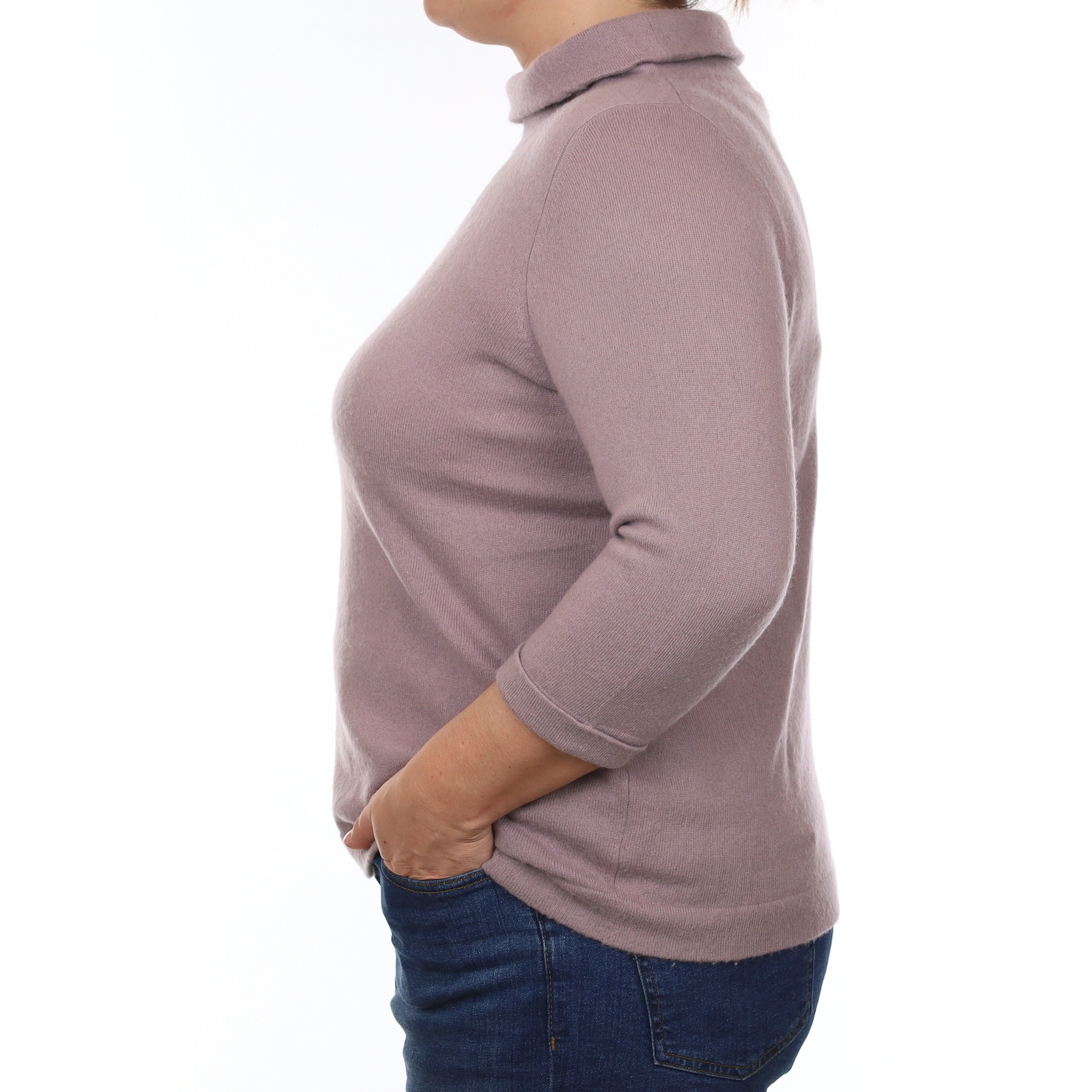 Dusky Purple Cashmere 3/4 Sleeve Funnel Neck Jumper Large