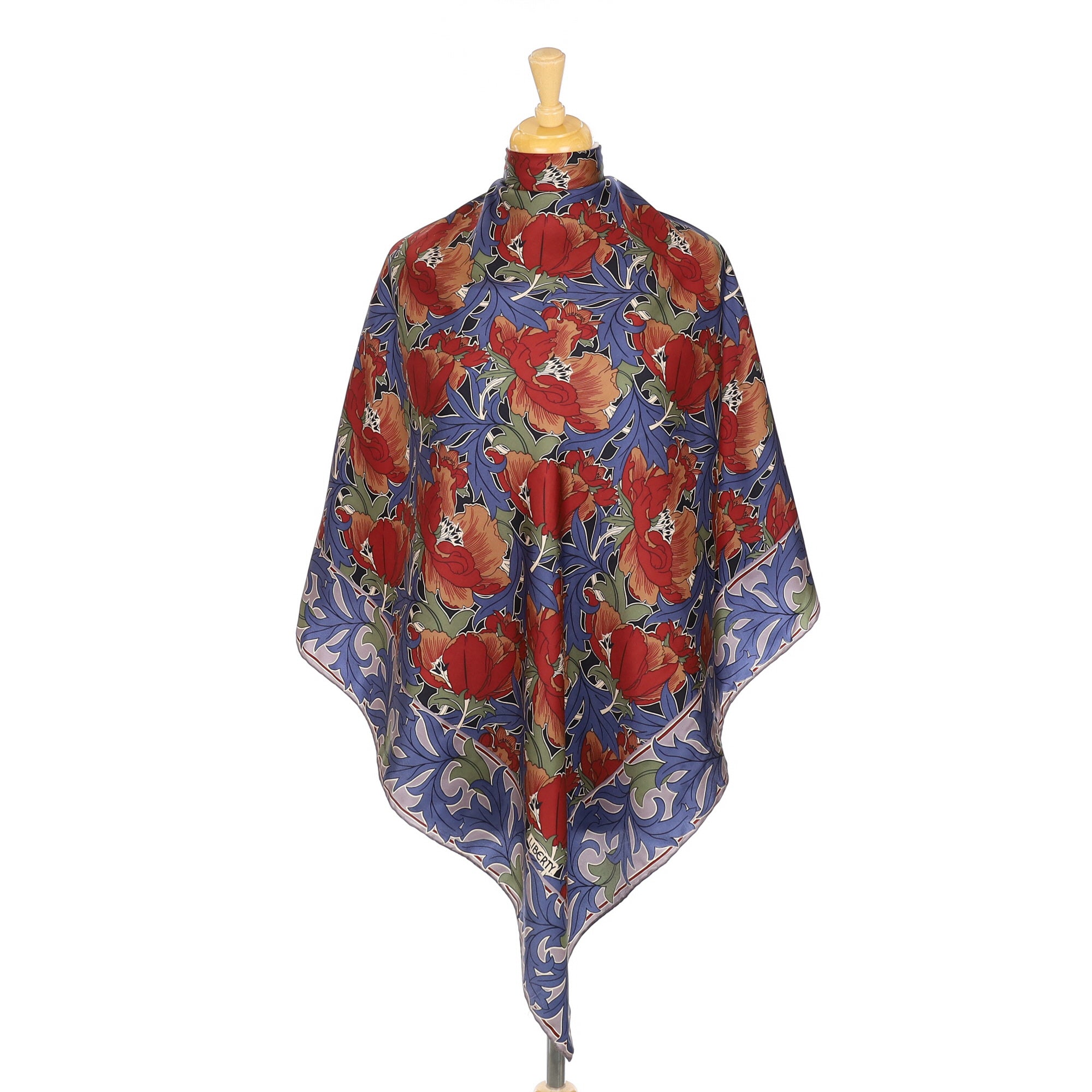 Liberty Red and Blue Floral Silk Scarf