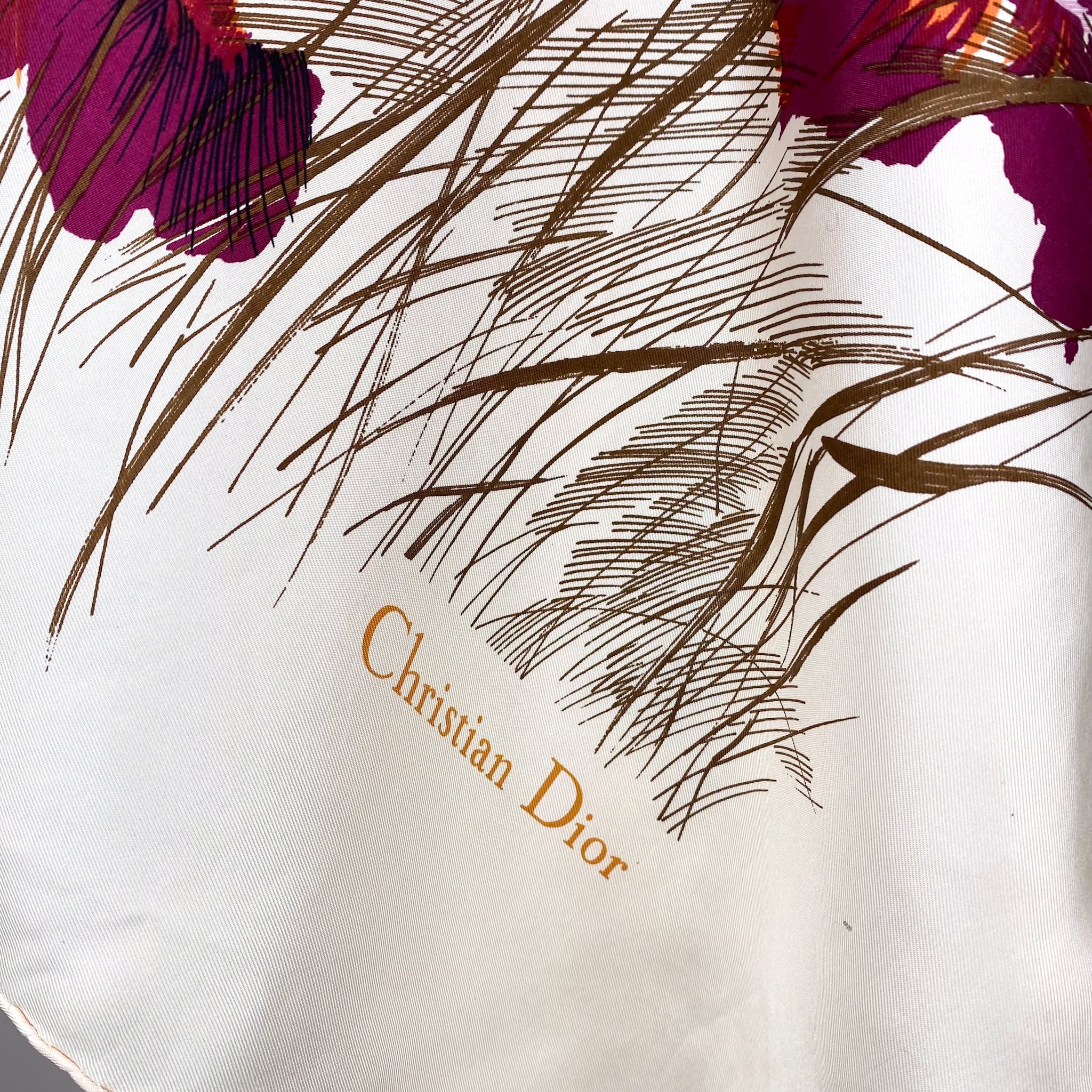 1960s Christian Dior Floral Vintage Silk Scarf