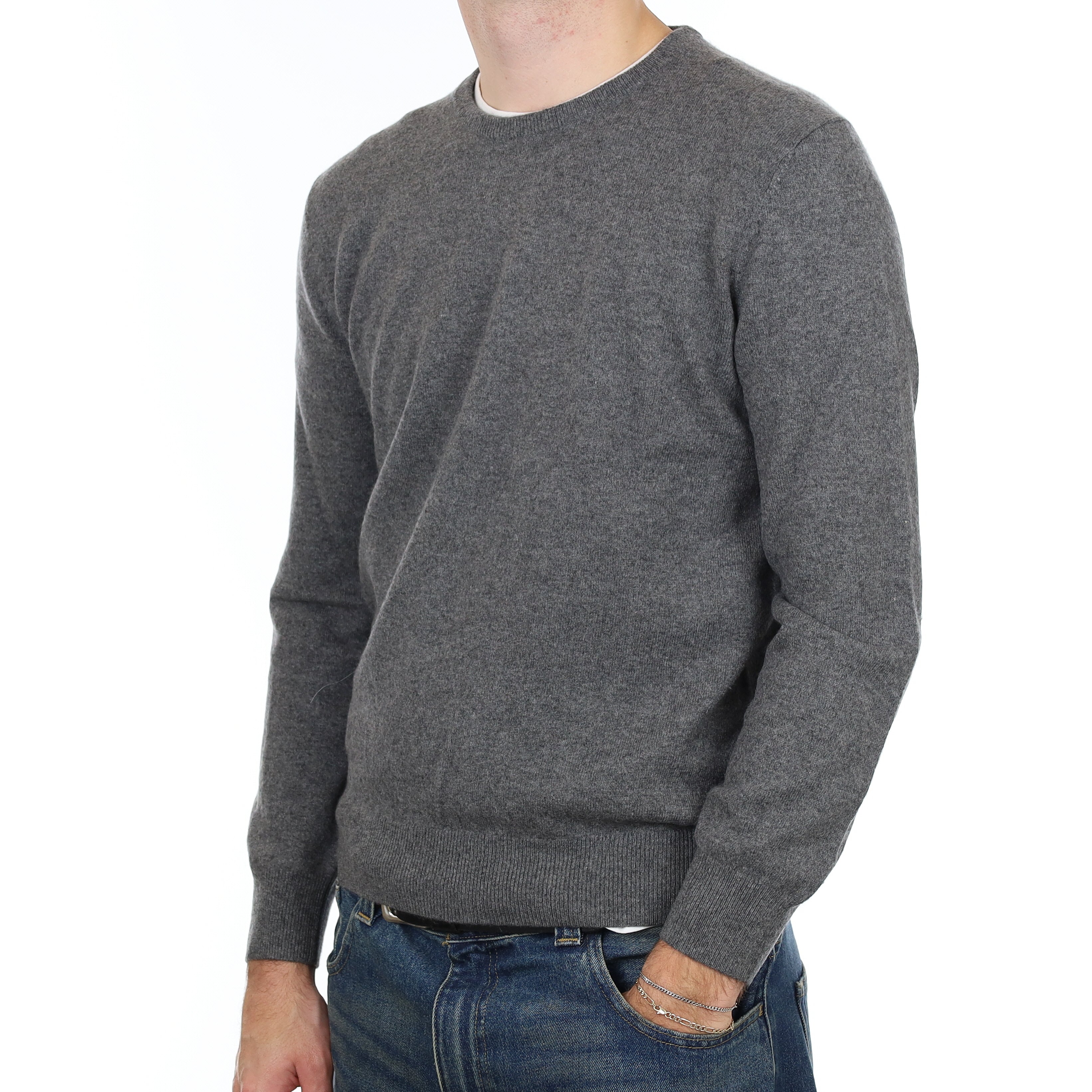 Men’s Slate Grey Cashmere Crew Neck Jumper Large