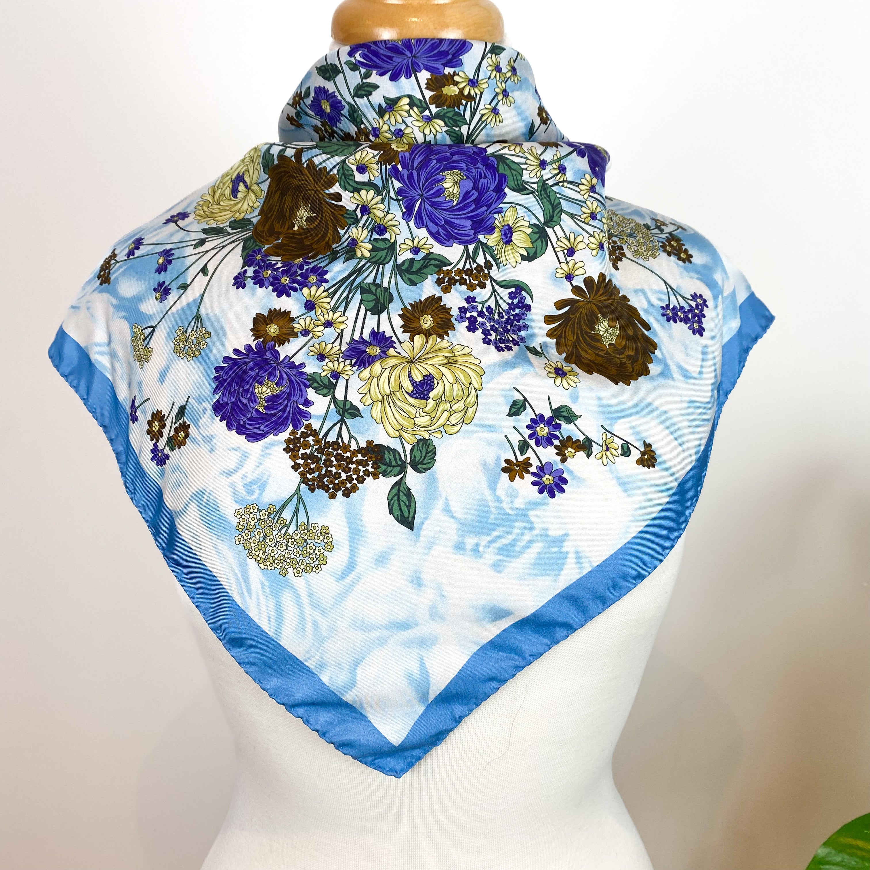 1970s Small Floral Vintage Silk Scarf