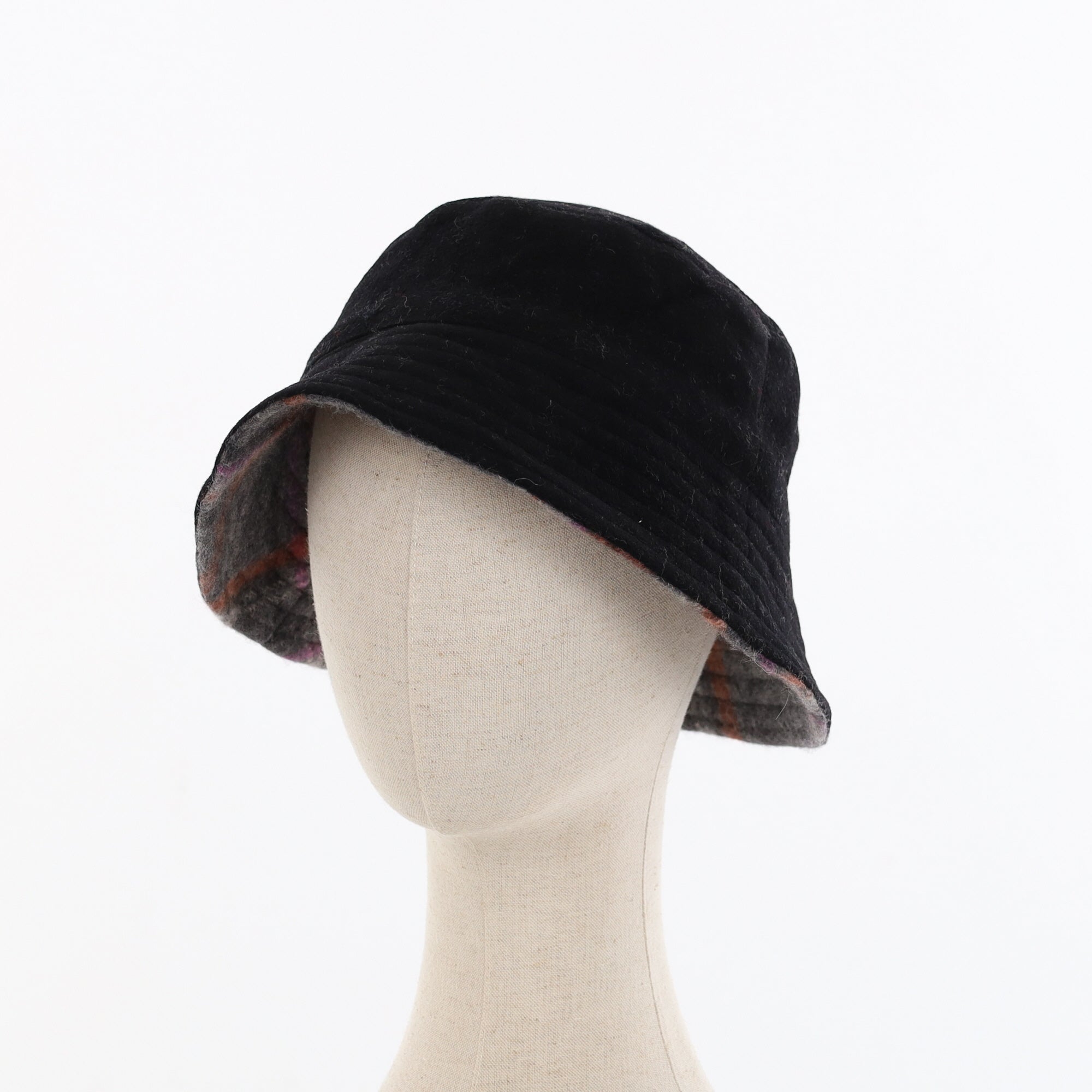 Unisex Slate & Magenta Check Reversible Cashmere Bucket Hat Men’s - M Women’s - L